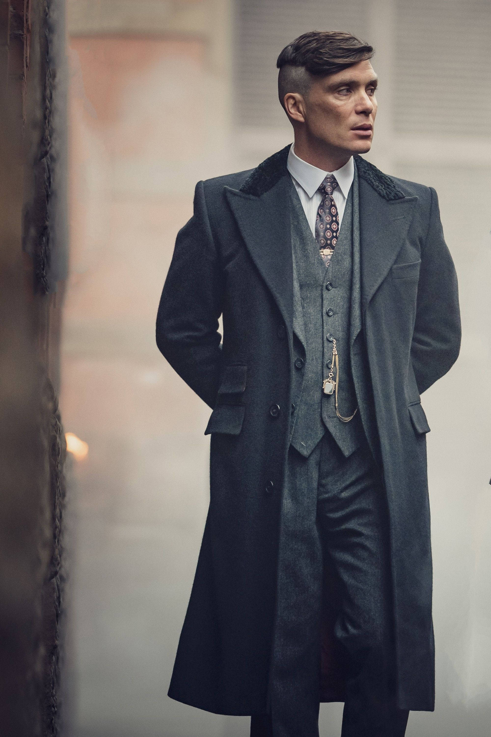 Cillian Murphy, dark wool overcoat, patterned tie, 2K Phone Wallpaper