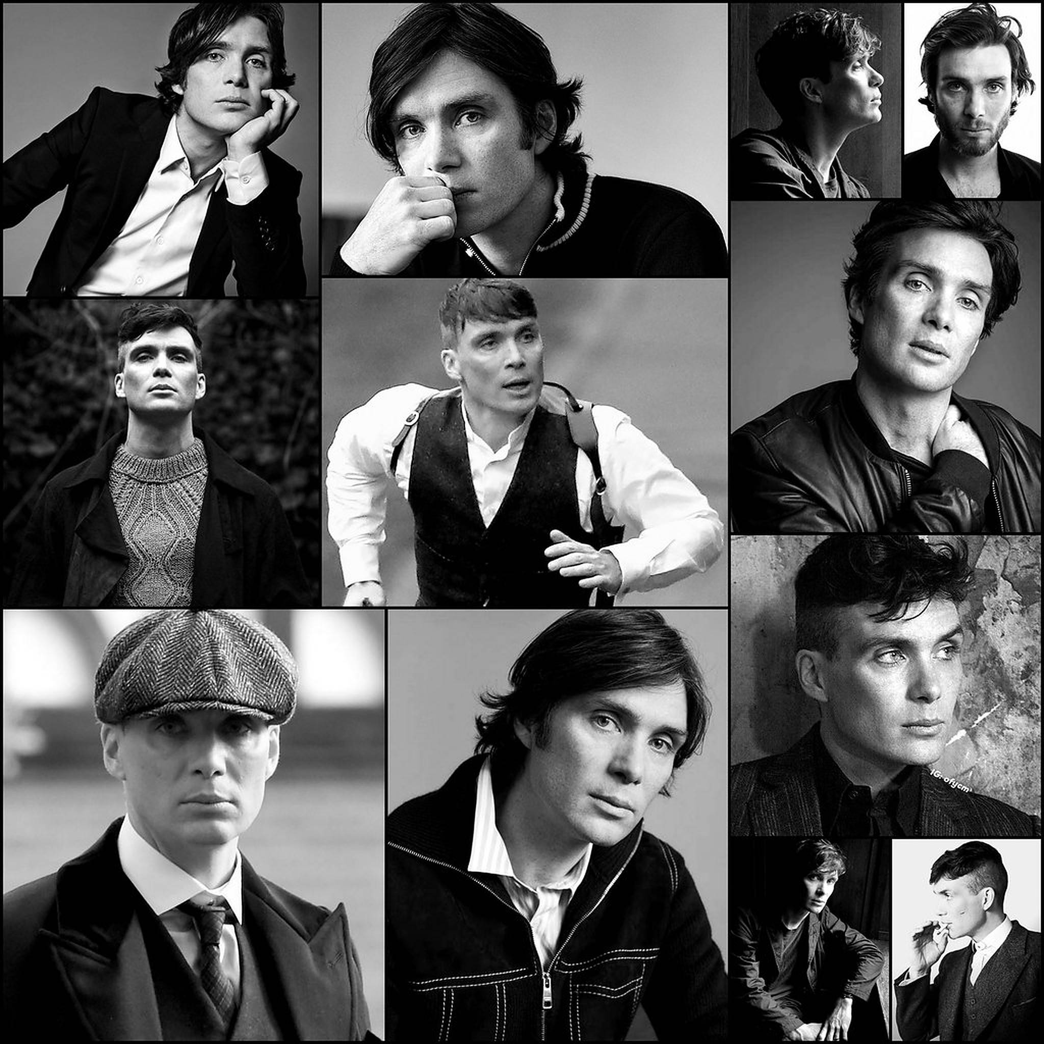 Cillian Murphy, black and white, collage, Full HD Desktop Wallpaper