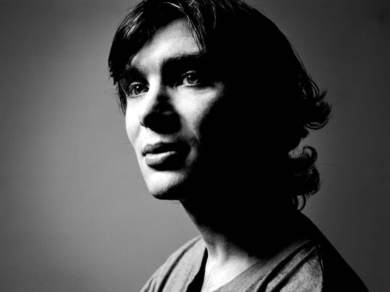 Cillian Murphy, black and white portrait, tousled hair, HD Desktop Wallpaper