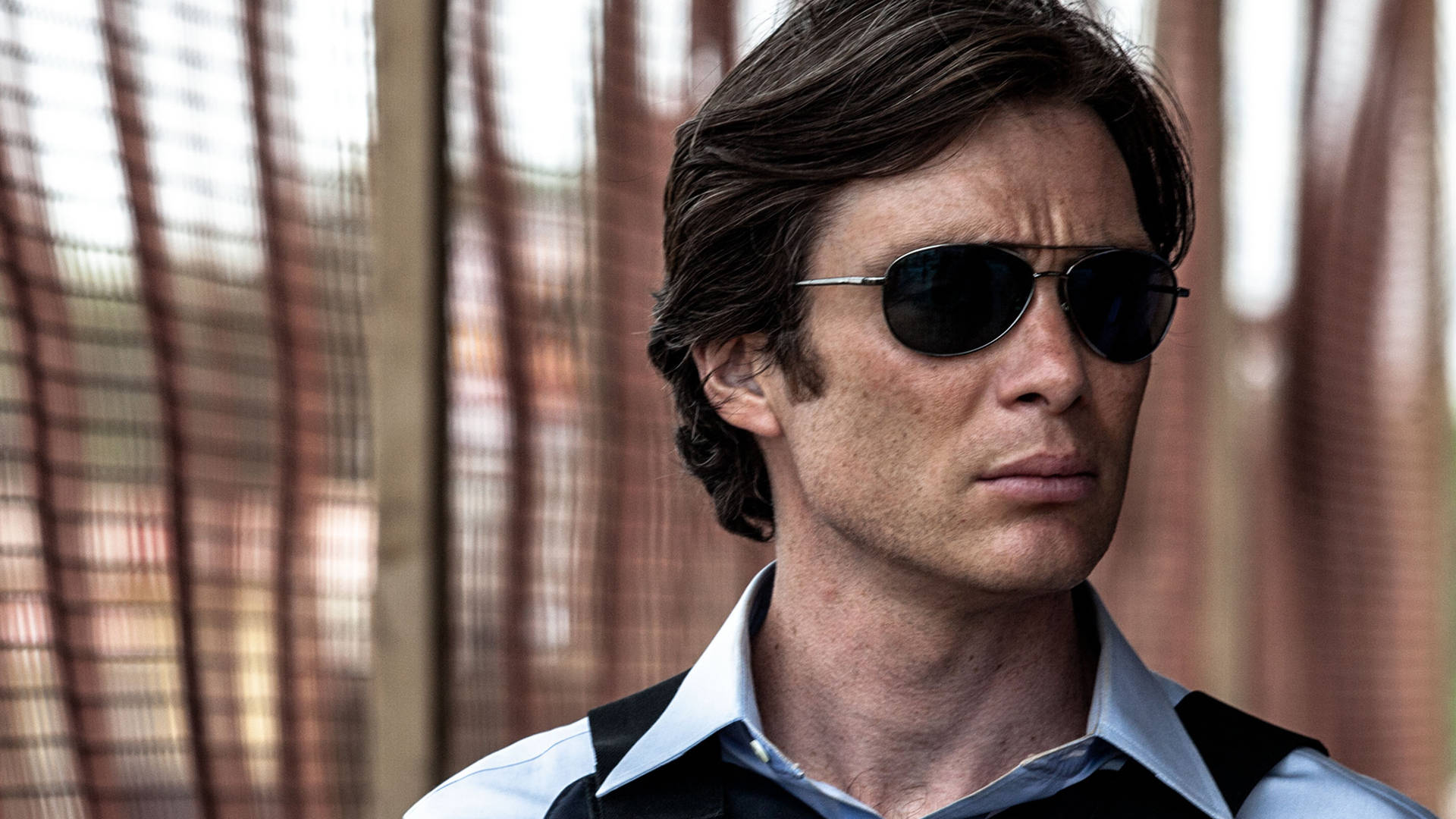 Cillian Murphy, avoir sunglasses, light blue and black collared shirt, Full HD Desktop Wallpaper