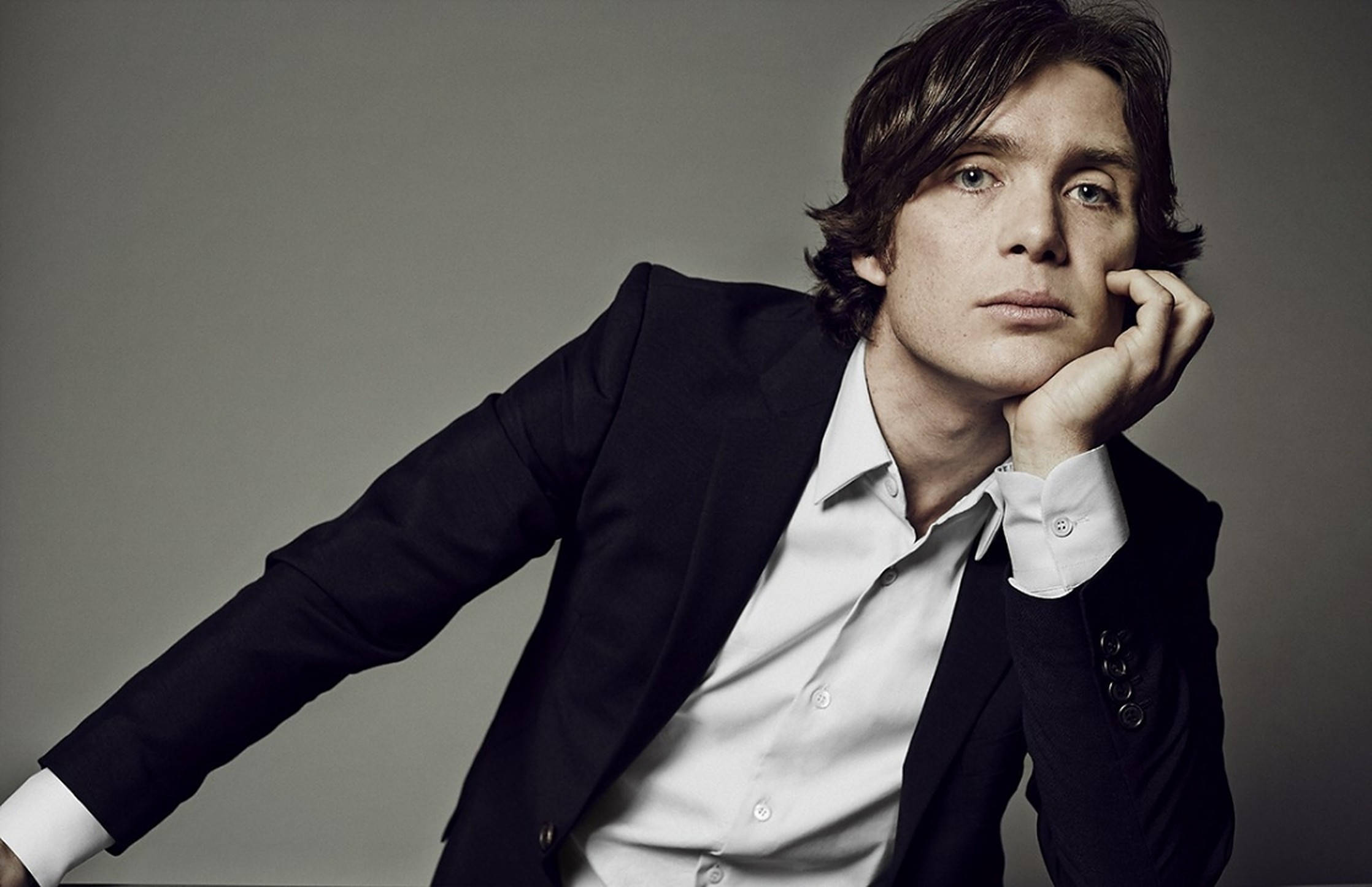 Cillian Murphy, black suit, white shirt, Full HD Desktop Wallpaper