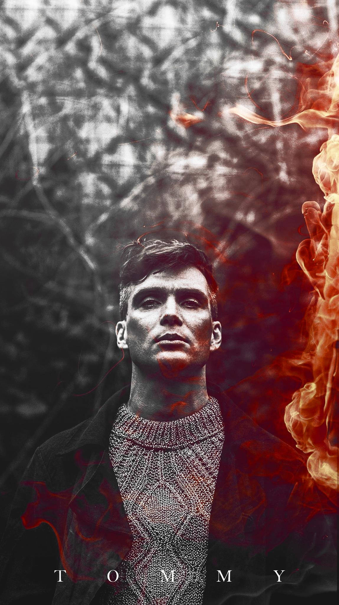 Cillian Murphy, textured sweater, monochrome forest backdrop, Full HD Phone Wallpaper