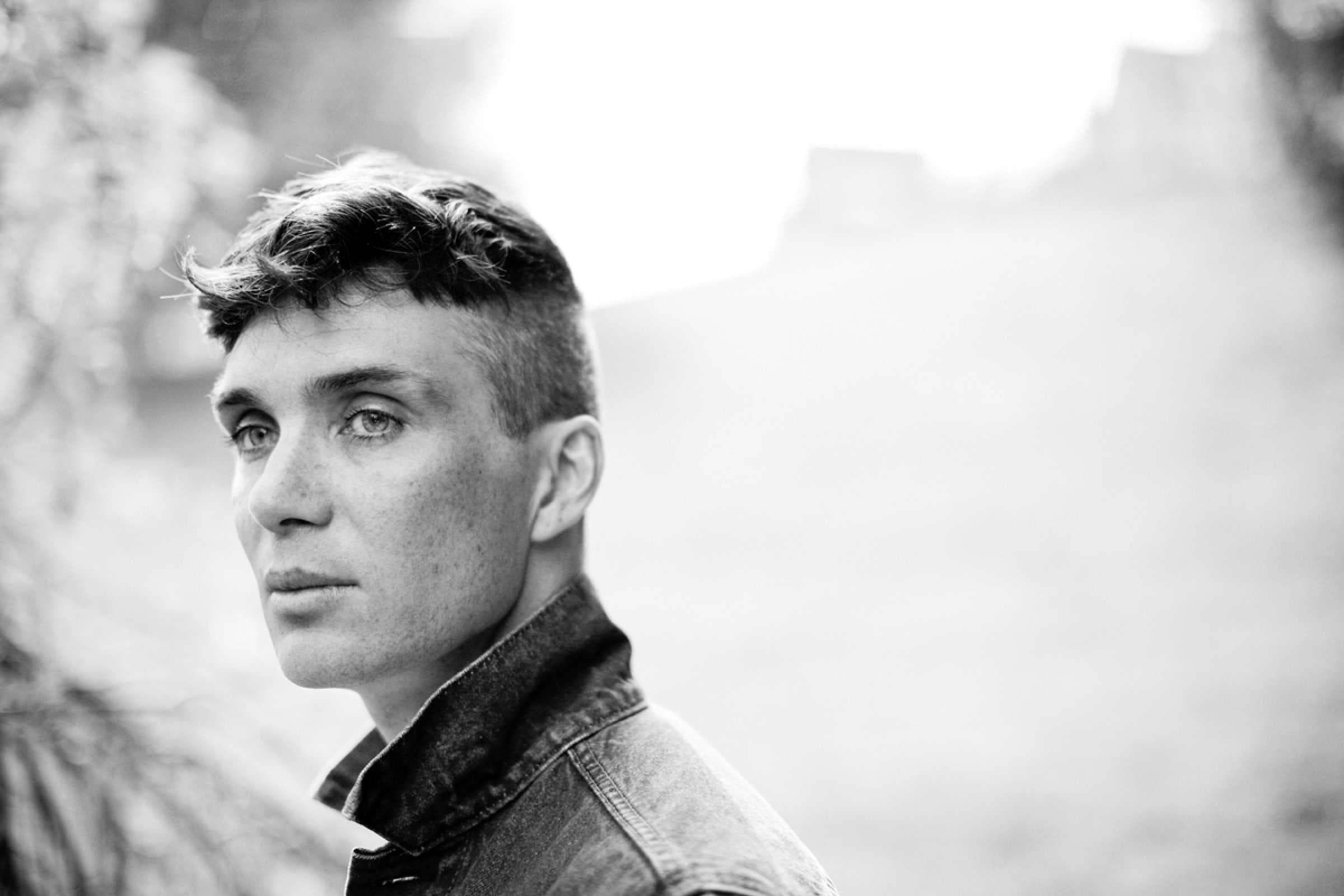 Cillian Murphy, black and white portrait, denim jacket, Full HD Desktop Wallpaper