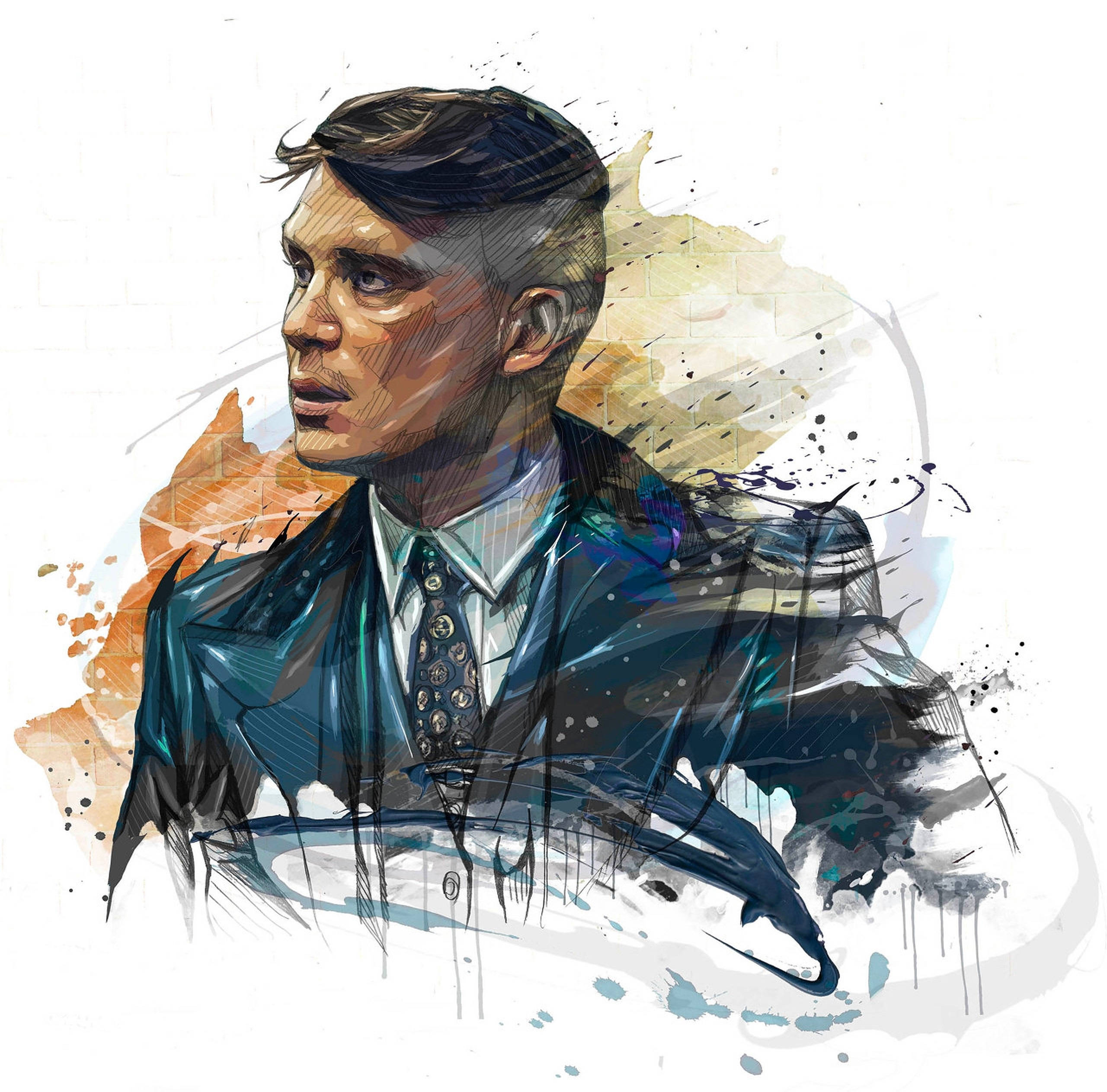Cillian Murphy, abstract art, suit, 2K Desktop Wallpaper