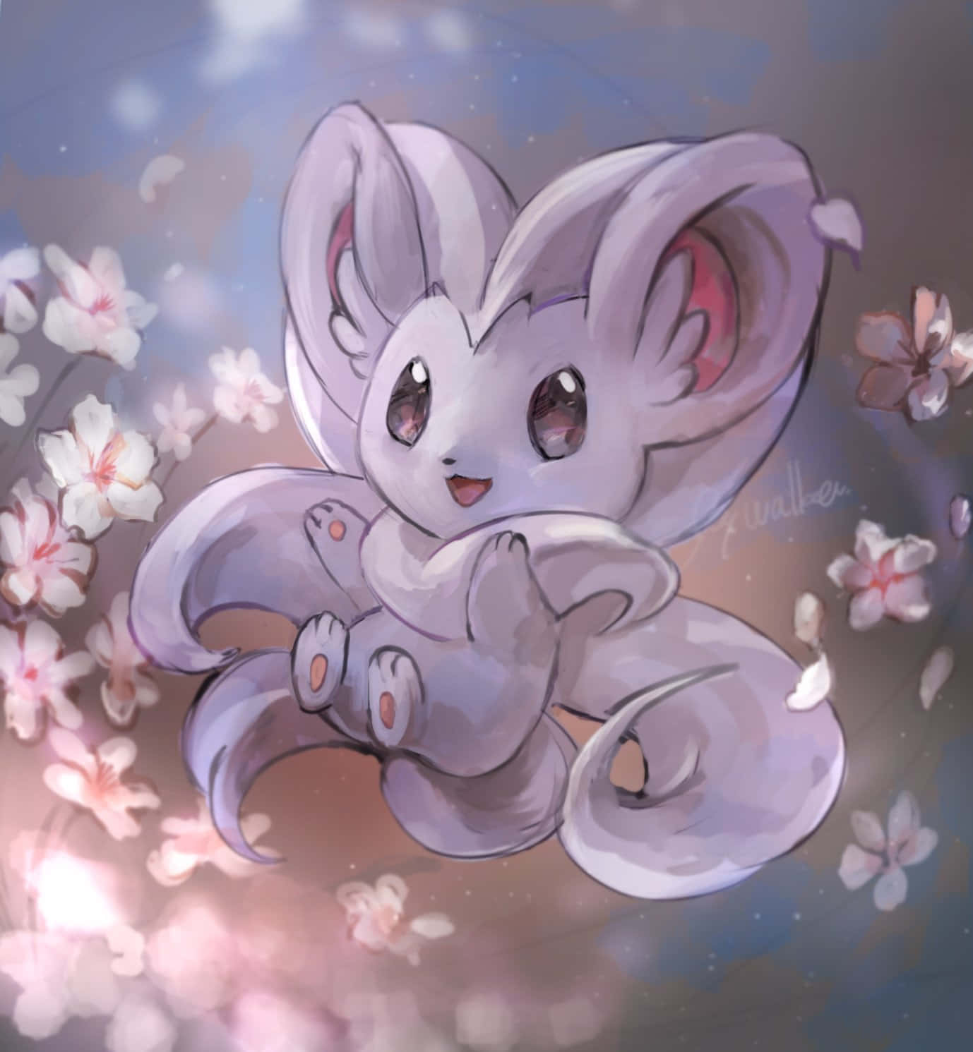 Cinccino, cherry blossoms, soft sky, HD Phone Wallpaper