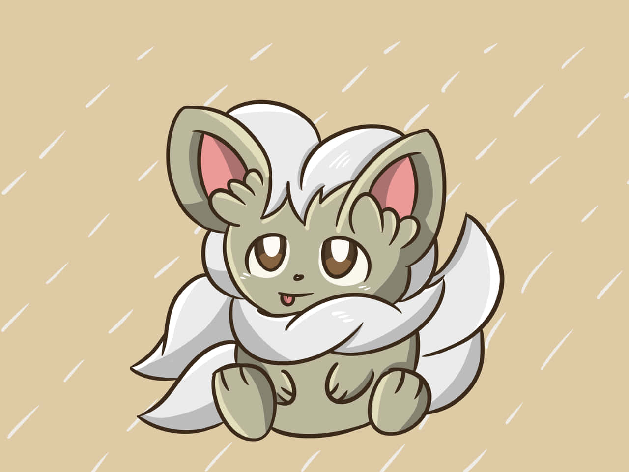 Cinccino, gray fox-like anime creature, white fluffy tail, HD Desktop Wallpaper