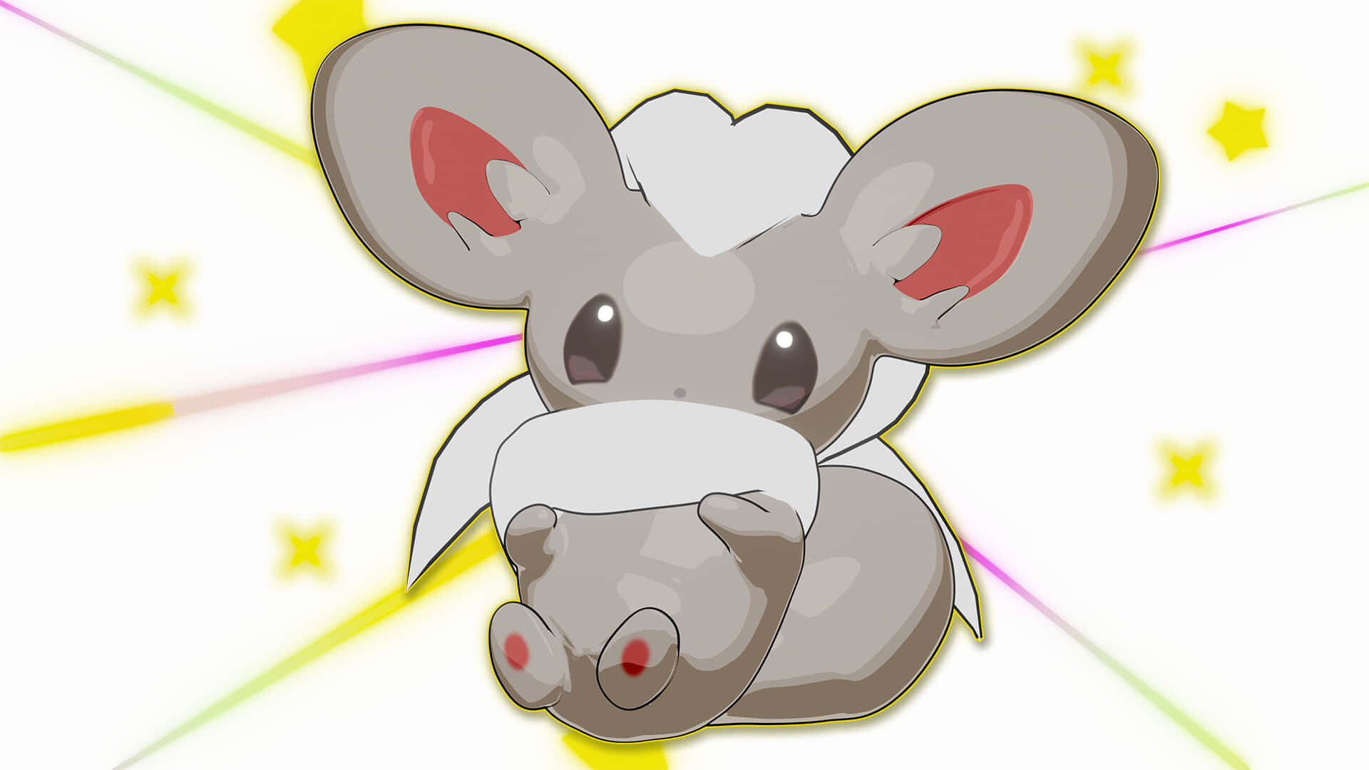 Cinccino, glowing stars, colorful light rays, Full HD Desktop Wallpaper