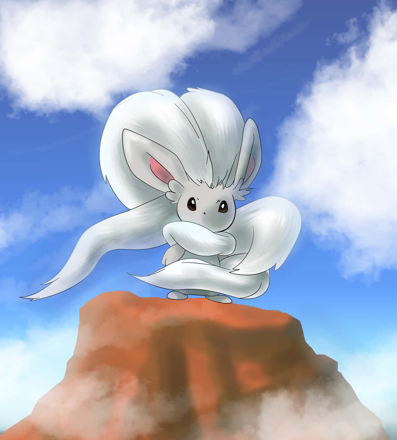 Cinccino, nine tails, red rock formation, HD Phone Wallpaper