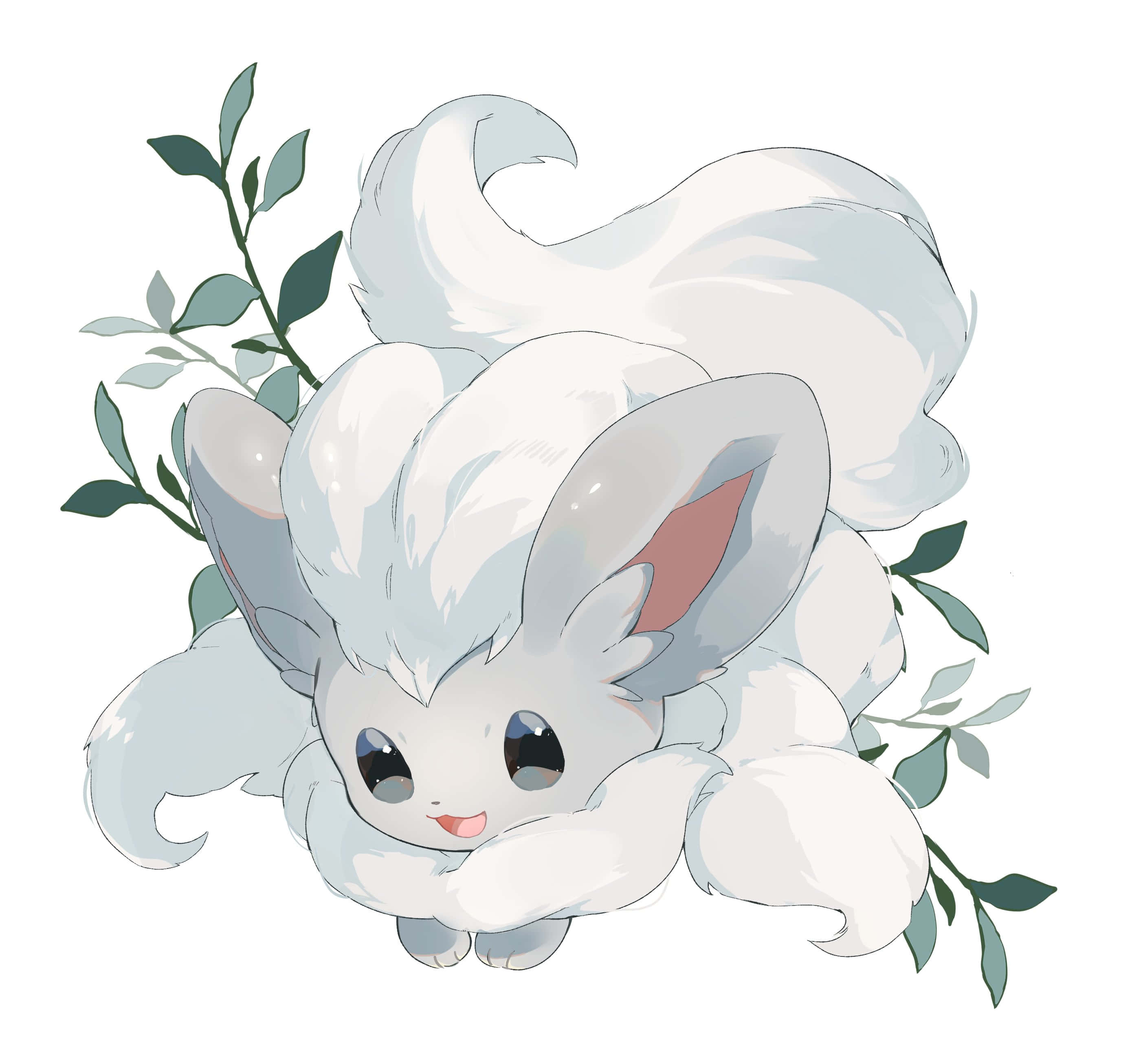 Cinccino, leaves, fluffy white, 2K Desktop Wallpaper