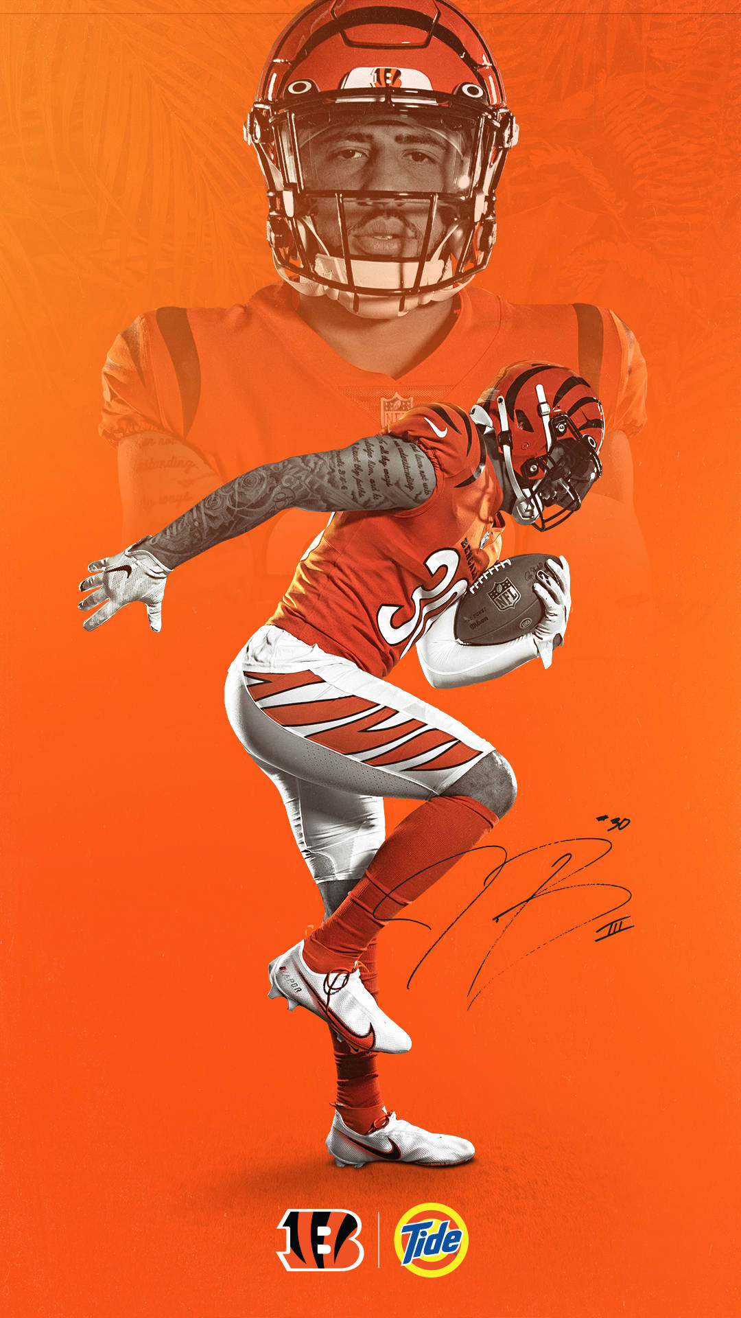Cincinnati Bengals, orange and white uniform, football player, Full HD Phone Wallpaper