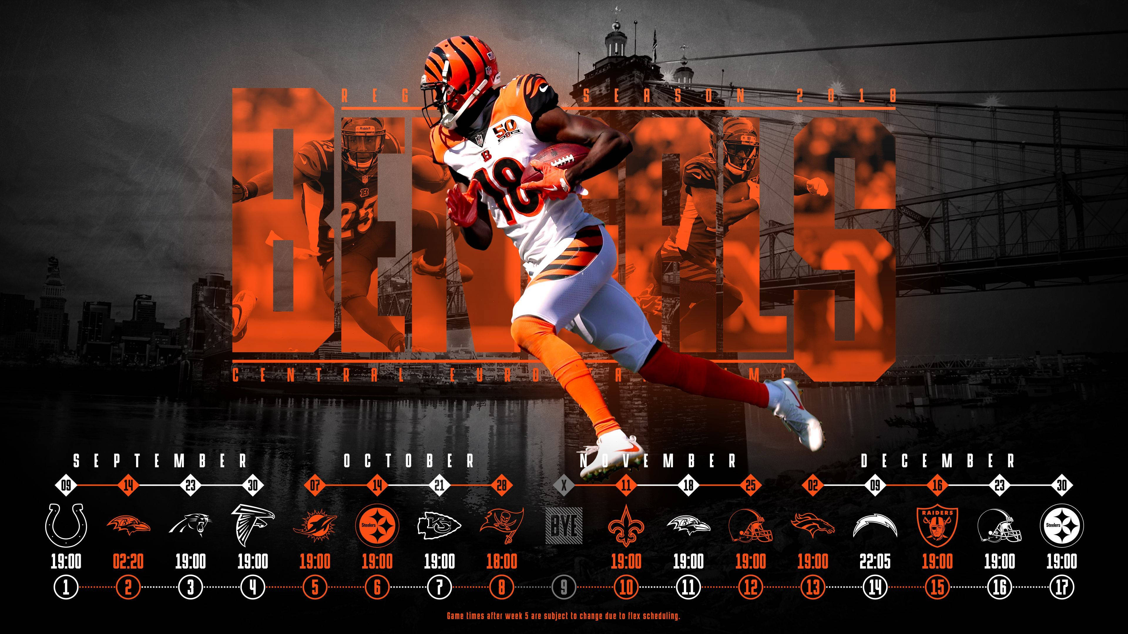 Cincinnati Bengals, orange and black uniform, dark cityscape backdrop, 4K Desktop Wallpaper