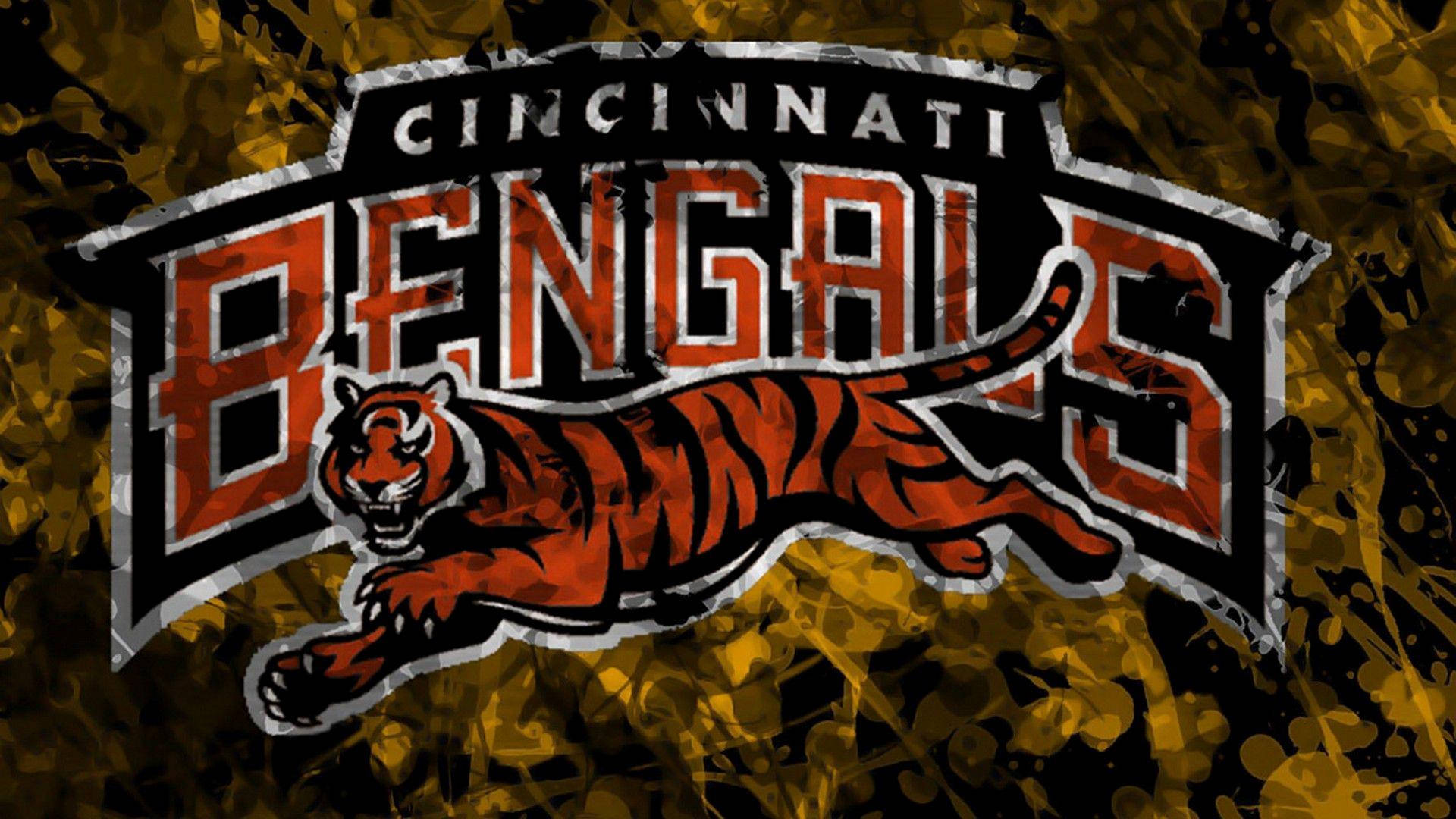 Cincinnati Bengals, orange tiger, gold and black splatter background, Full HD Desktop Wallpaper