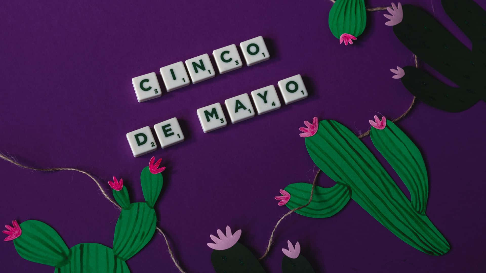 CINCO DE MAYO, purple background, paper cactus decorations, Full HD Desktop Wallpaper