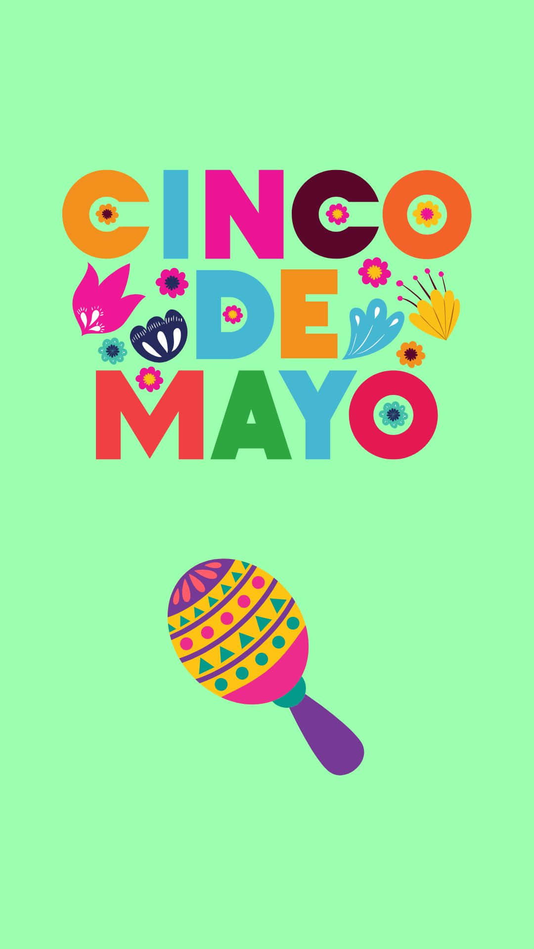 Cinco de Mayo, mint green background, colorful flowers, Full HD Phone Wallpaper