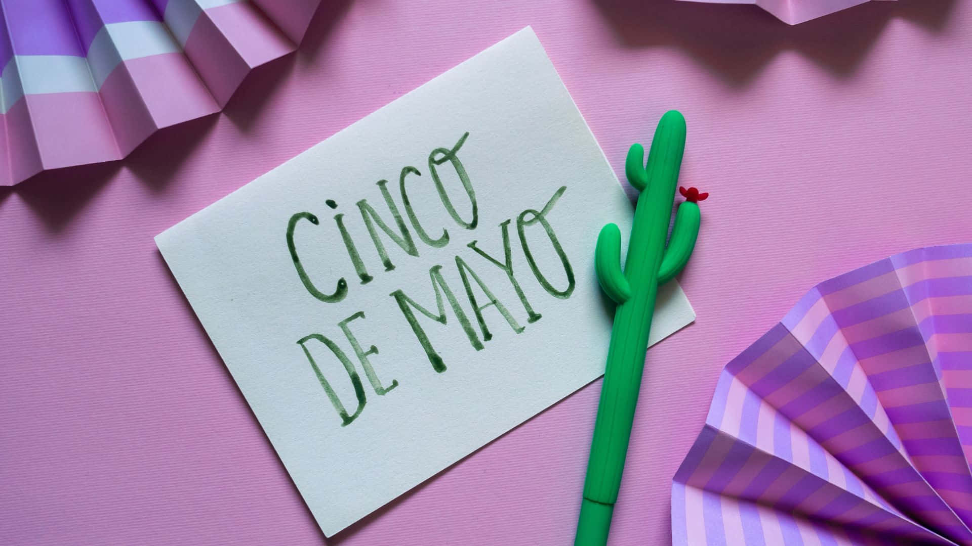 Cinco De Mayo, pink surface, green cactus pen, Full HD Desktop Wallpaper