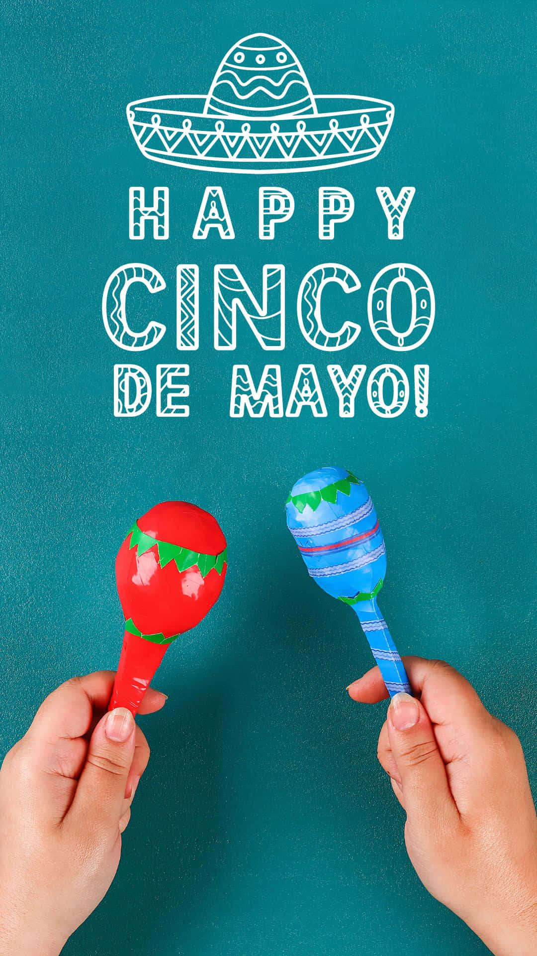 Cinco de Mayo, teal background, white line-art sombrero, Full HD Phone Wallpaper