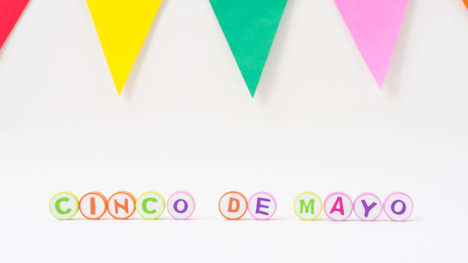 CINCO DE MAYO, vibrant triangular banner, colorful letter tiles, Full HD Desktop Wallpaper