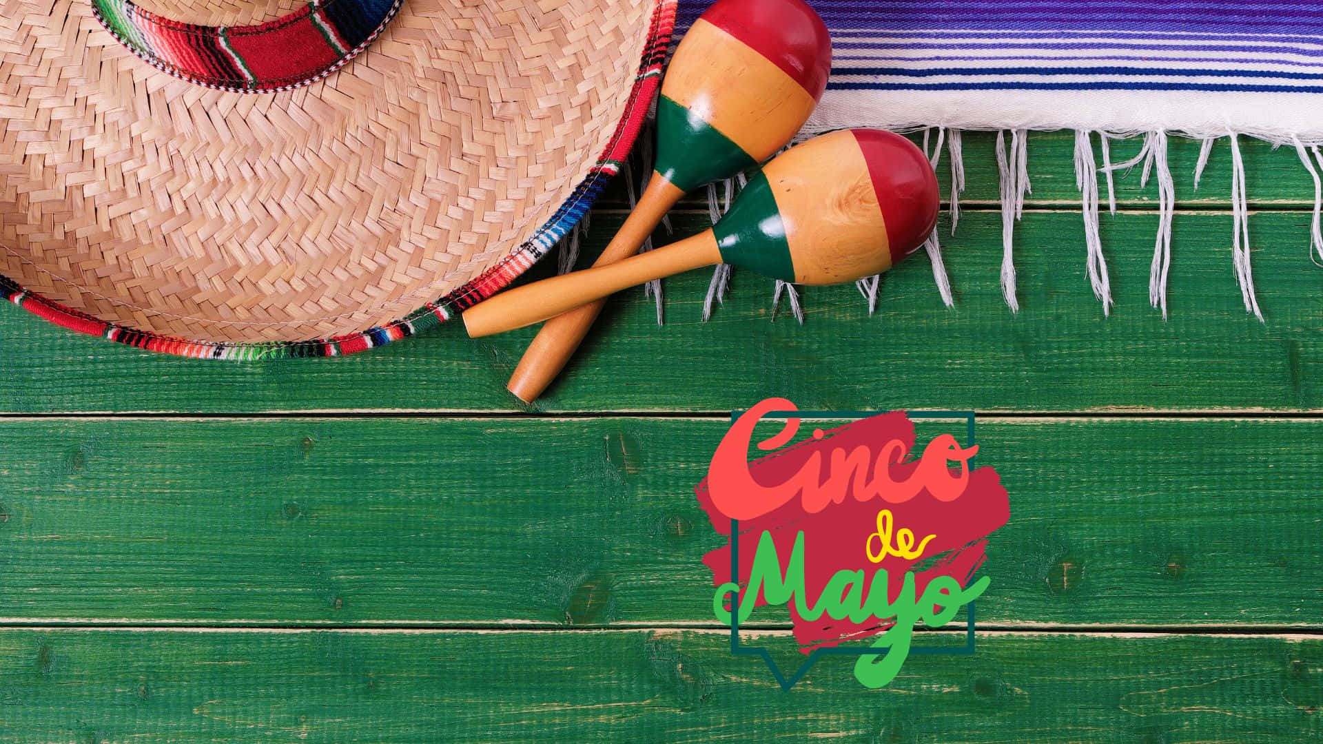 Cinco de Mayo, straw hat, maracas, Full HD Desktop Wallpaper