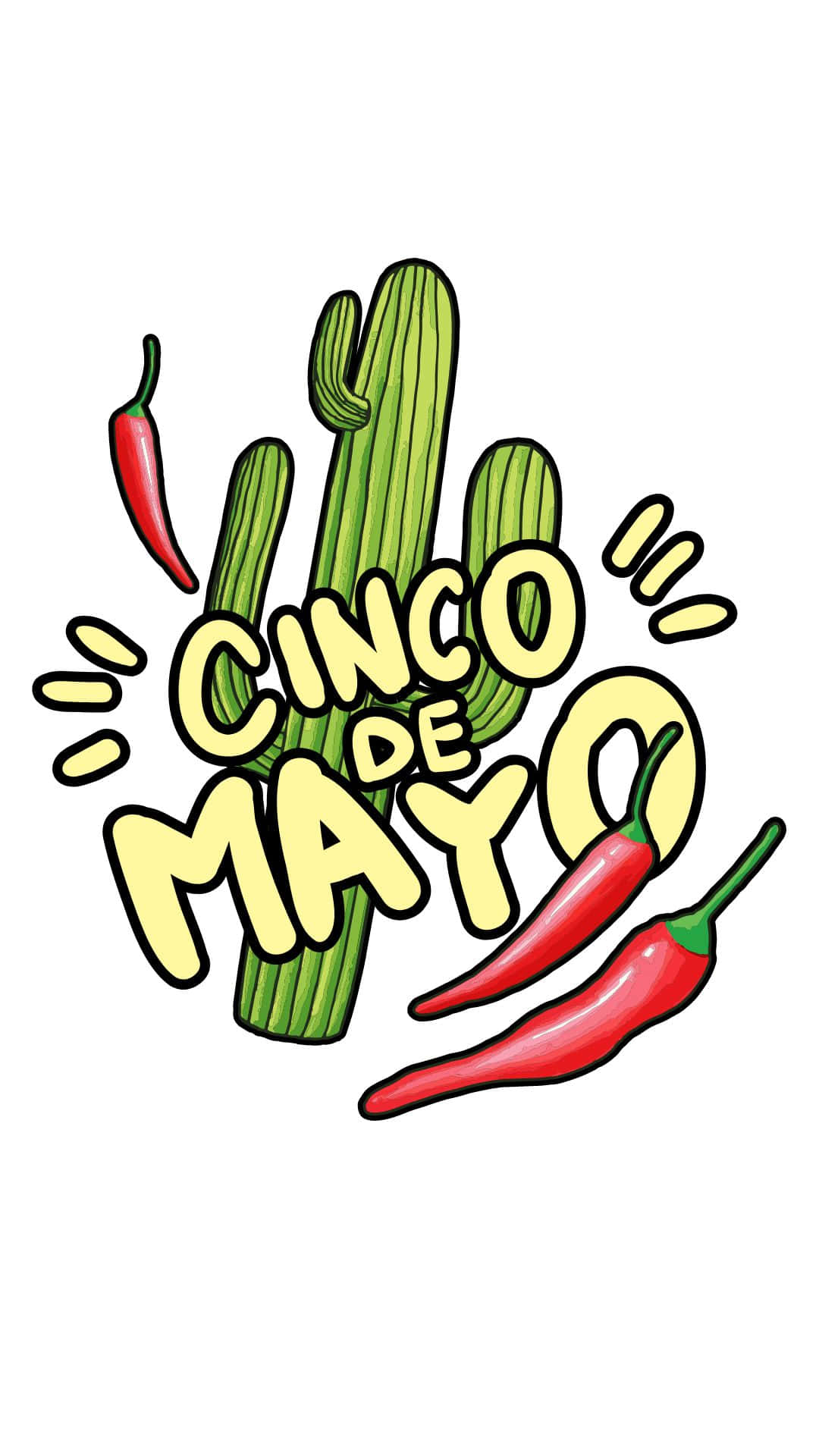 Cinco de Mayo, cartoon-style, green cactus, Full HD Phone Wallpaper