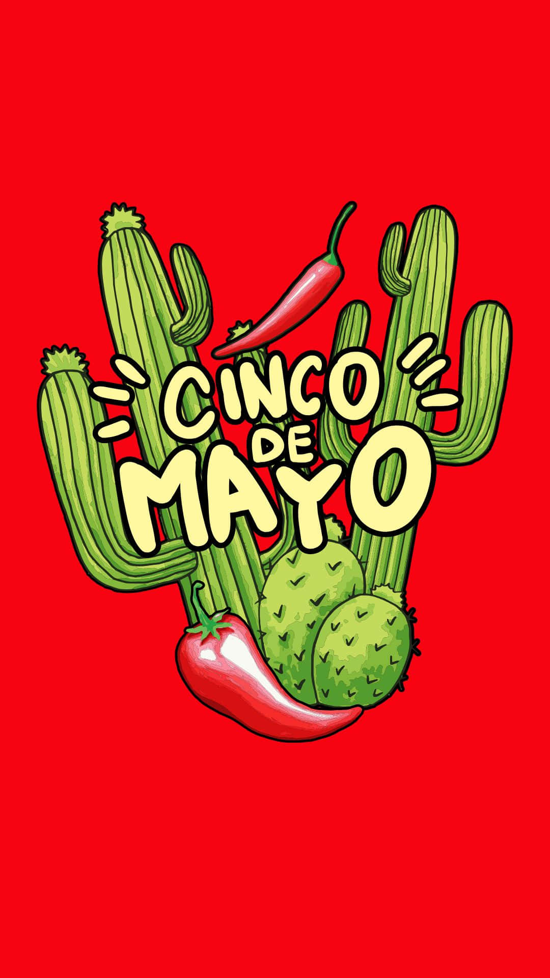 Cinco De Mayo, red background, cartoon cacti, Full HD Phone Wallpaper