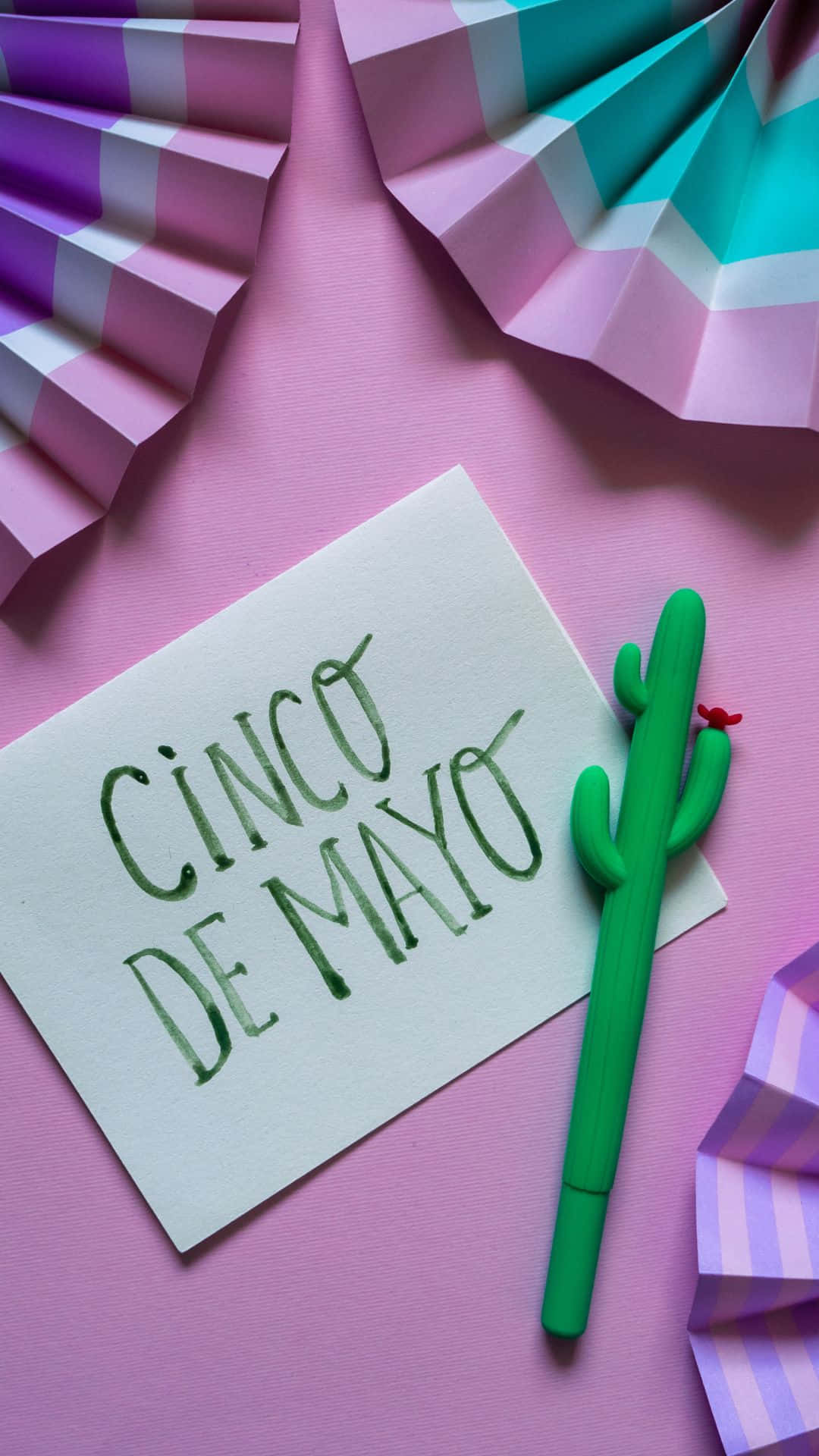 Cinco De Mayo, green cactus pen, pink background, Full HD Phone Wallpaper