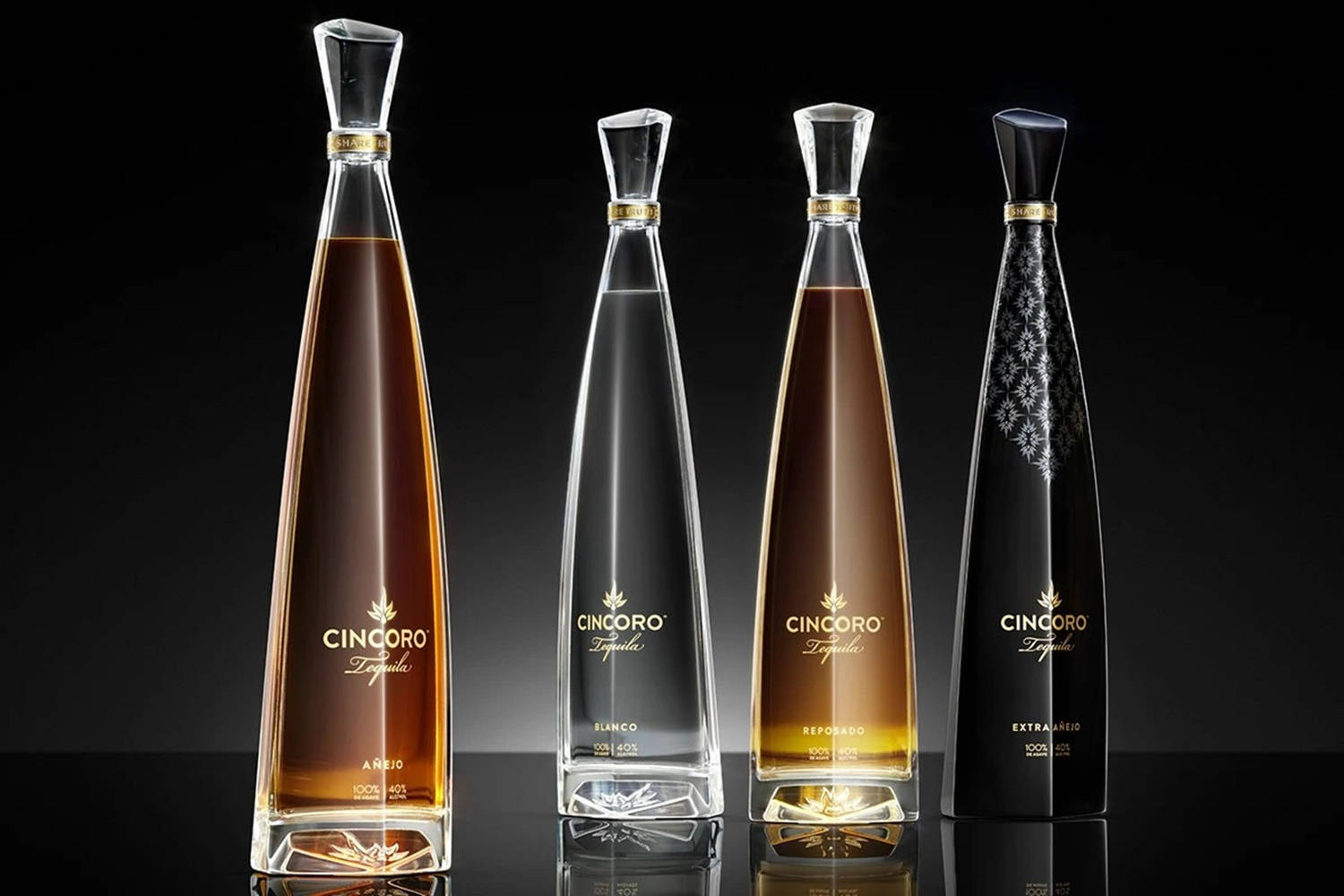 Cincoro, tequila bottles, black gradient background, HD Desktop Wallpaper