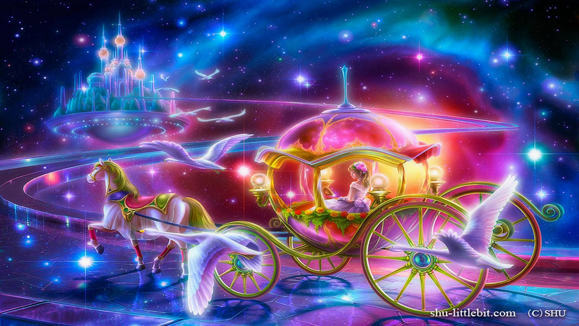 Cinderella, golden carriage, winged horse, Full HD Desktop Wallpaper