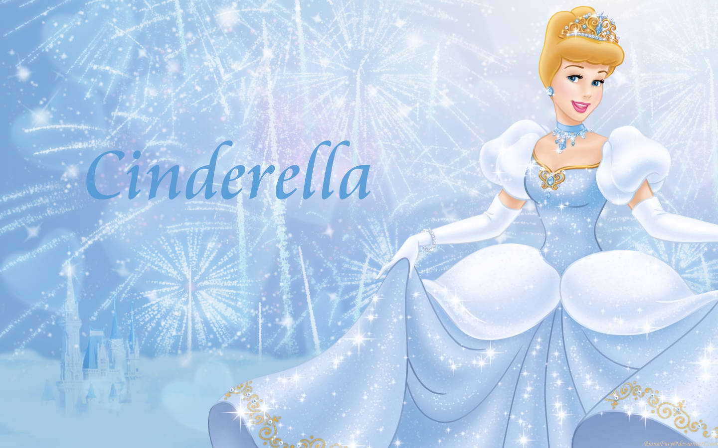Cinderella, sparkling blue gown, castle, HD Desktop Wallpaper