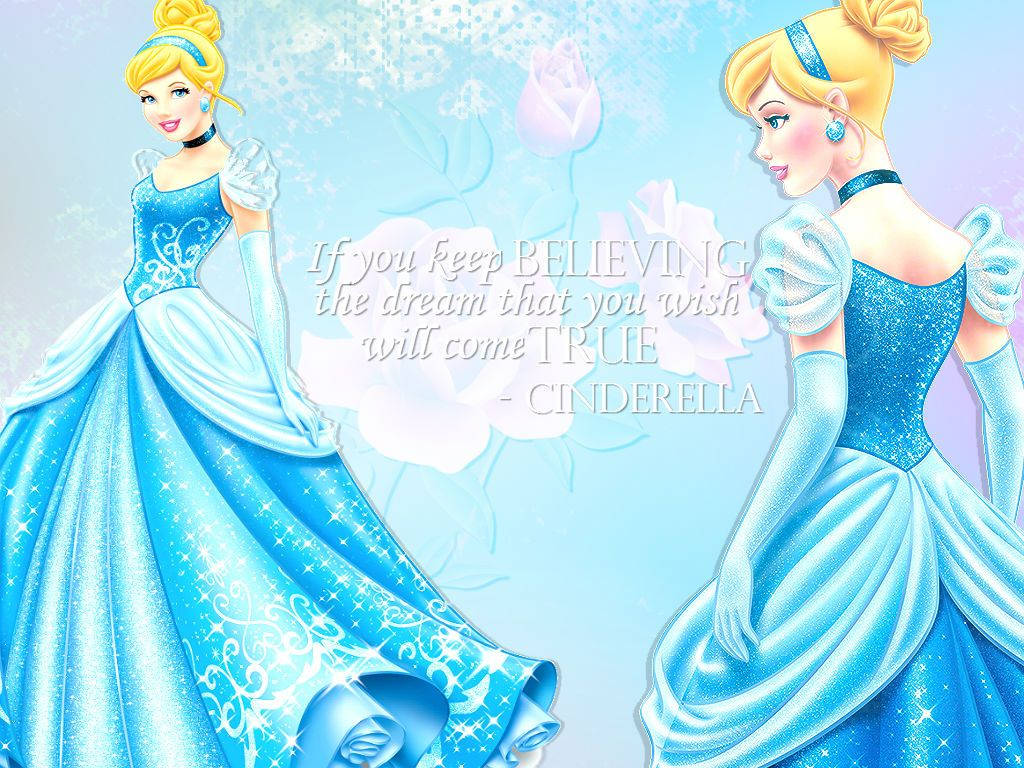 Cinderella, sparkling blue gown, soft pastel background, SD Desktop Wallpaper