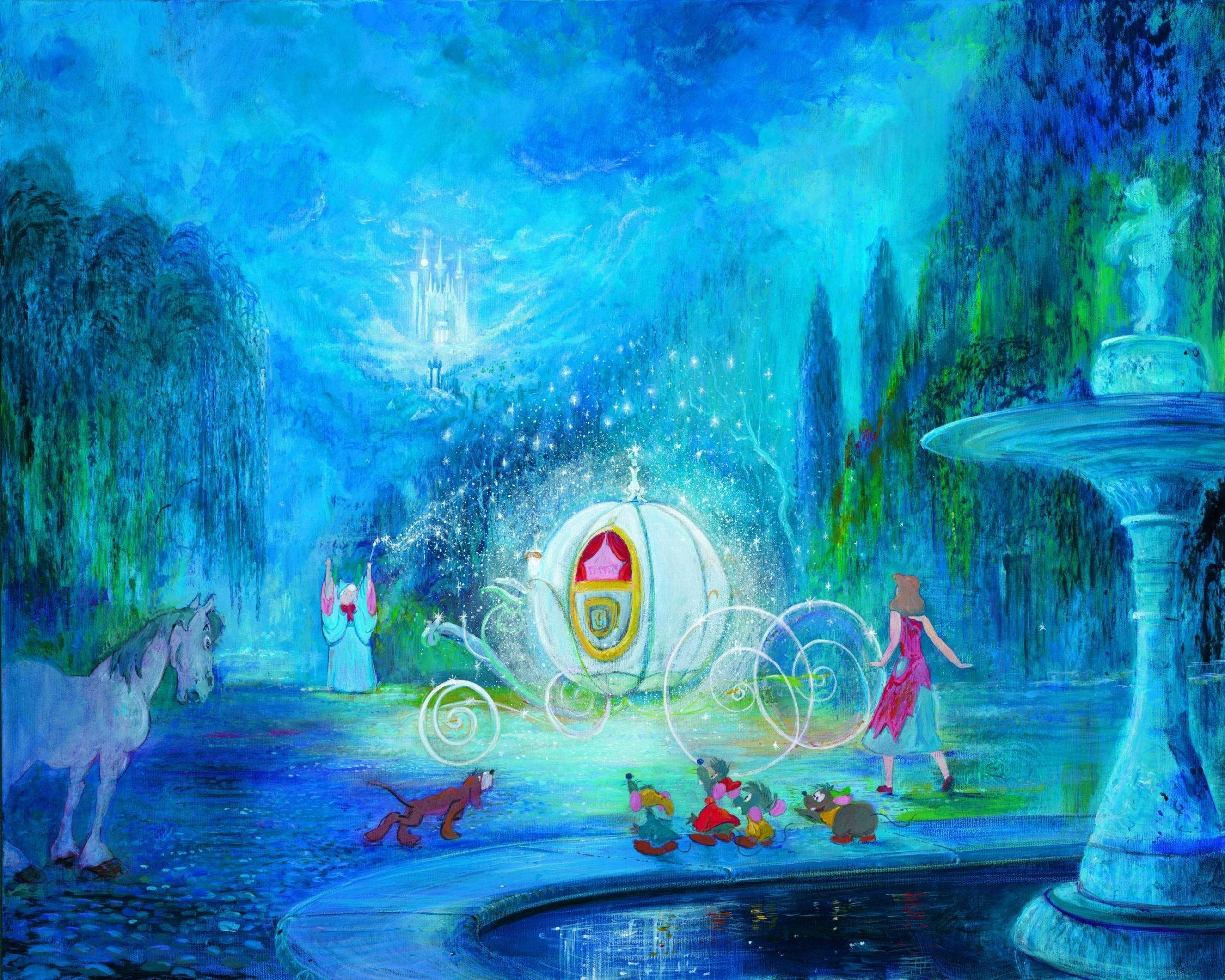 Cinderella, glowing carriage, mice, Full HD Desktop Wallpaper