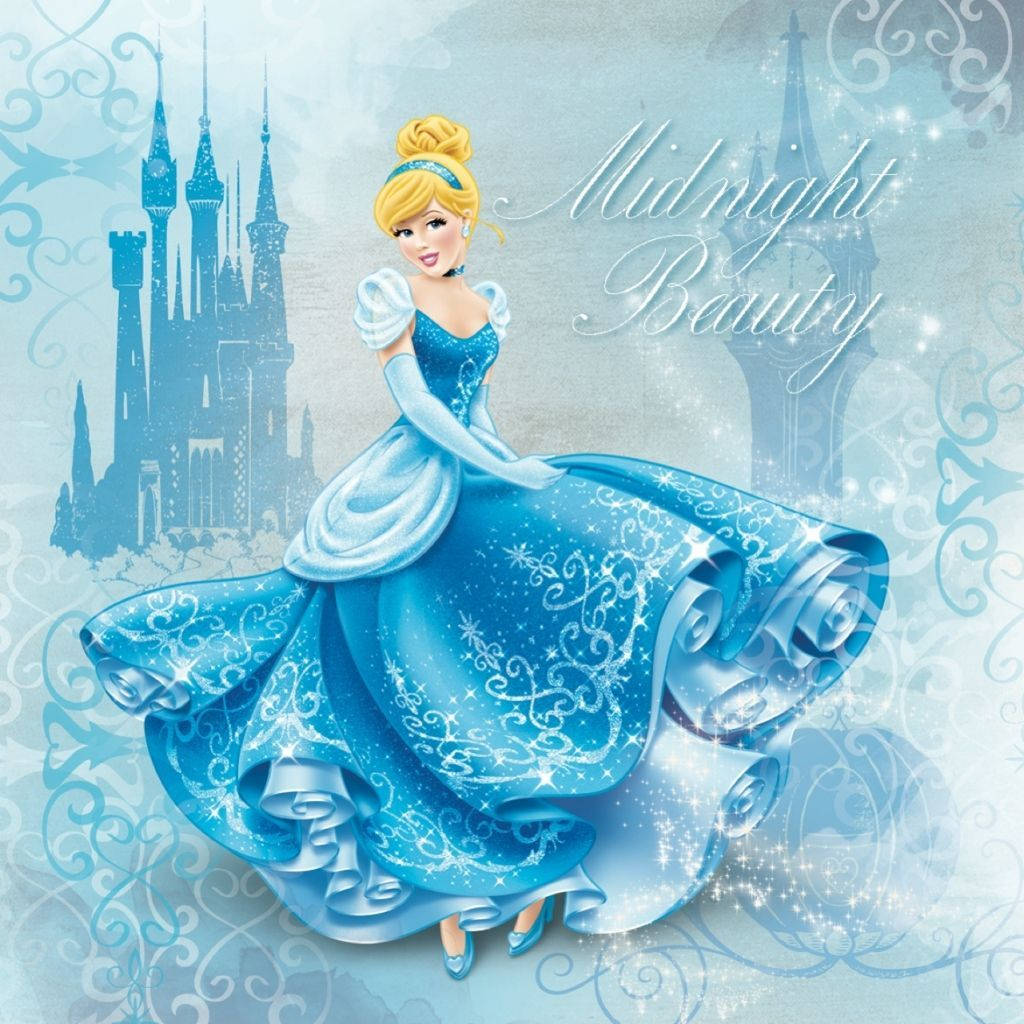 Cinderella, sparkling blue ball gown, castle silhouette, SD Desktop Wallpaper