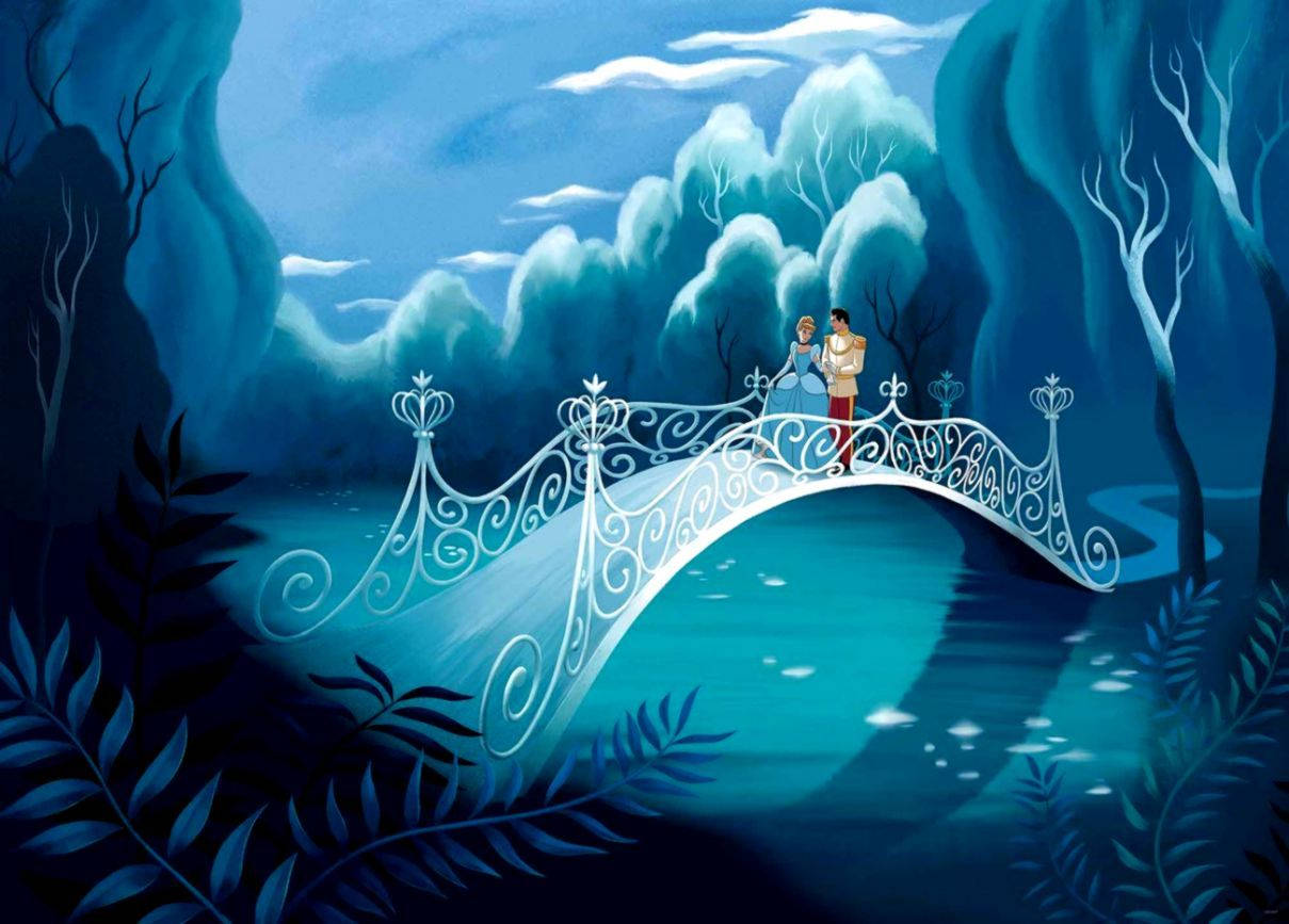 Cinderella, ornate white bridge, glowing blue water, SD Desktop Wallpaper
