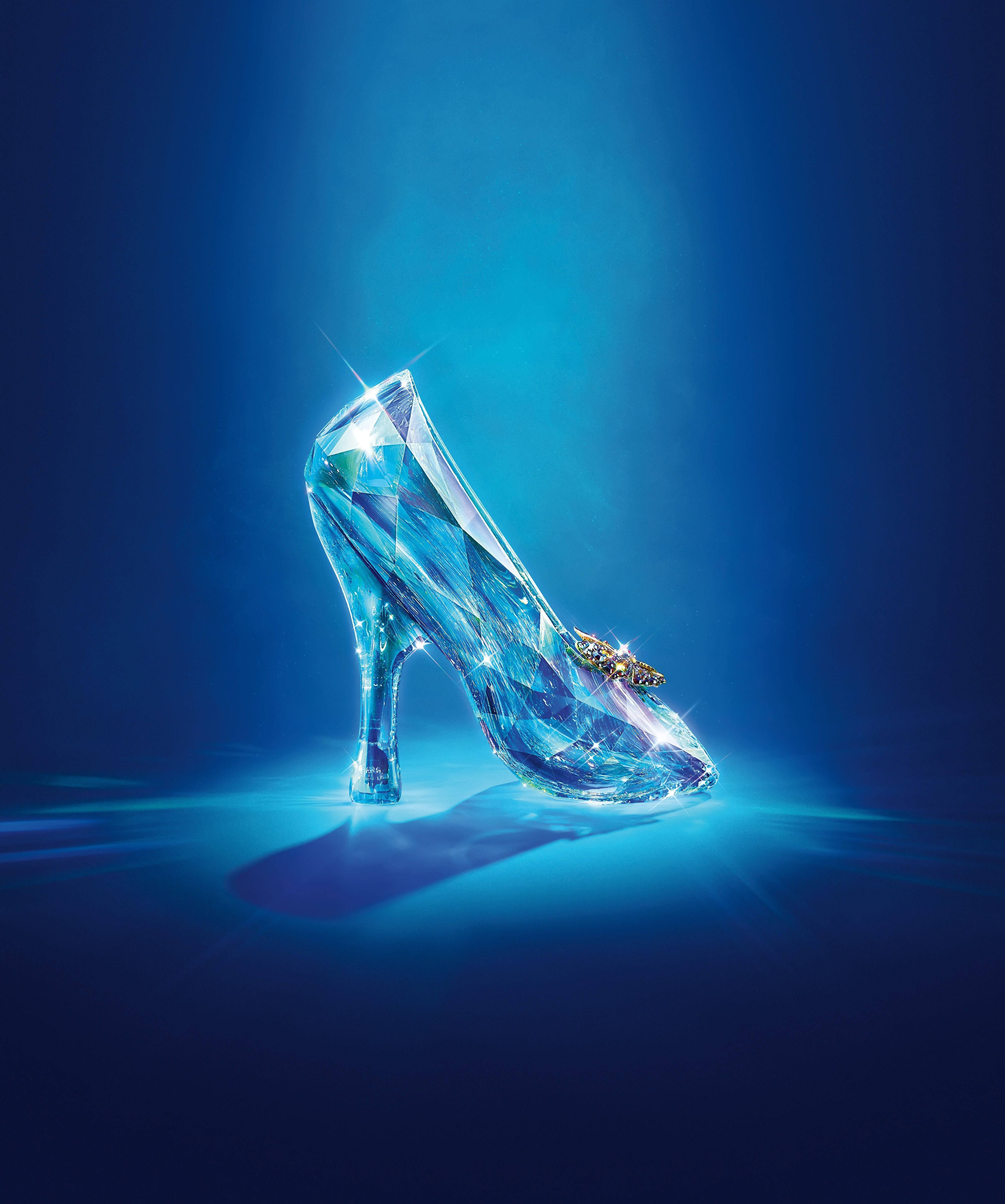 Cinderella, brilliant glass slipper, glowing blue crystal, 4K Phone Wallpaper