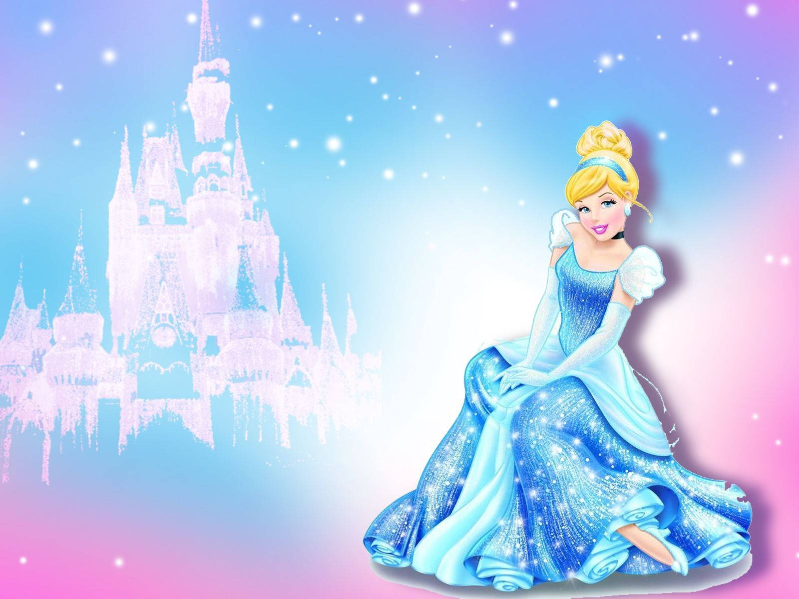 Cinderella, sparkling blue gown, glowing castle, HD Desktop Wallpaper