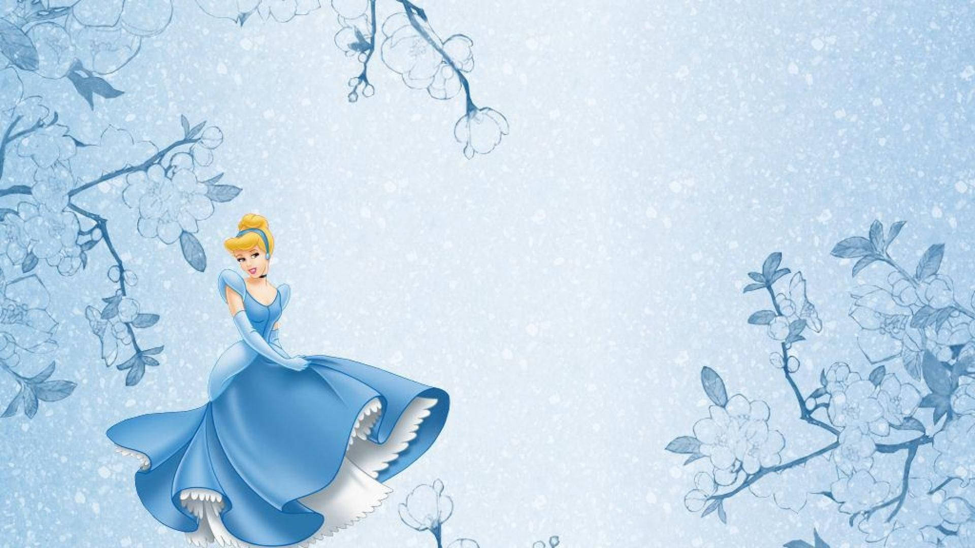 Cinderella, blue gown, falling snowflakes, Full HD Desktop Wallpaper