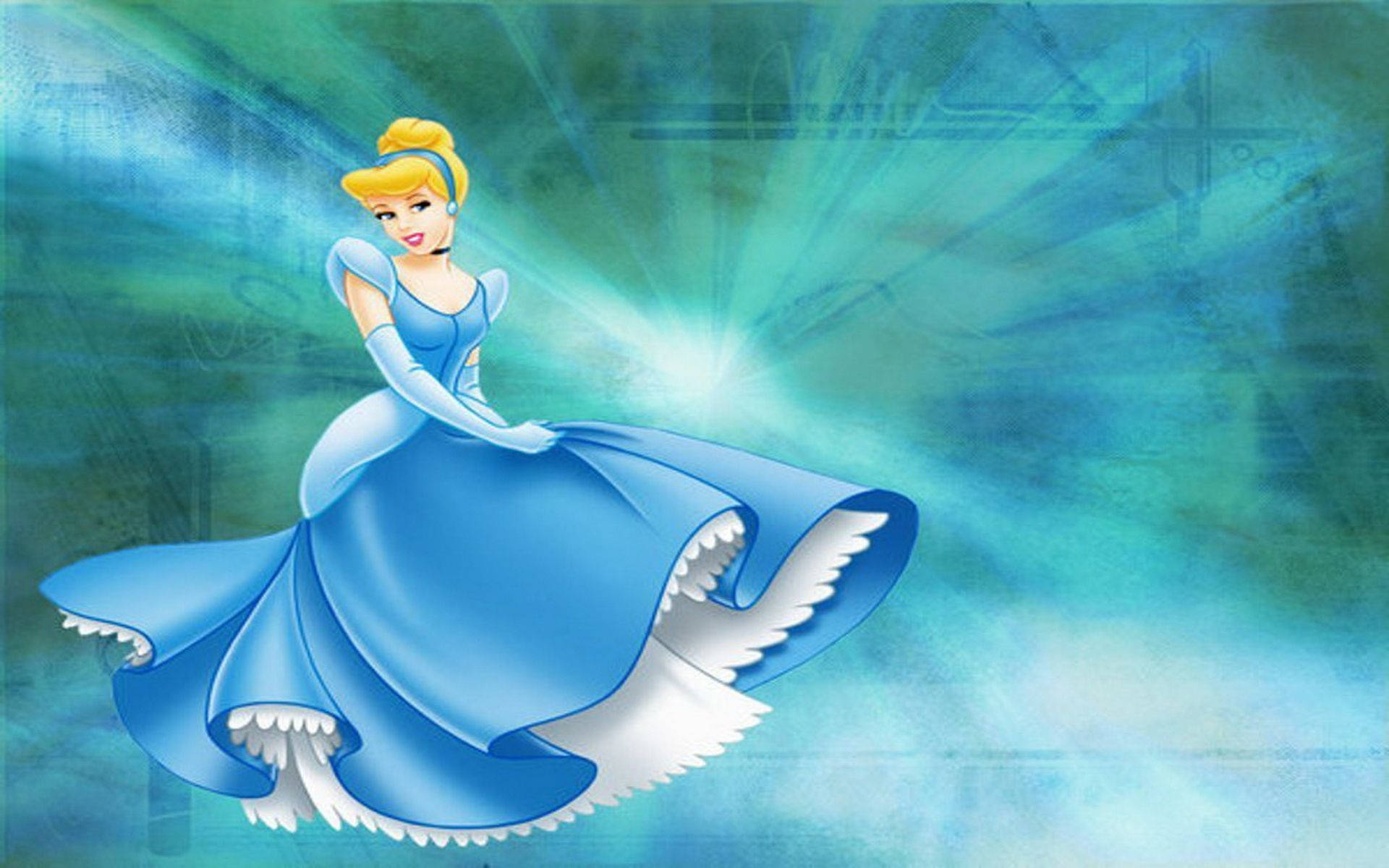 Cinderella, blue gown, teal and green magical backdrop, Full HD Desktop Wallpaper