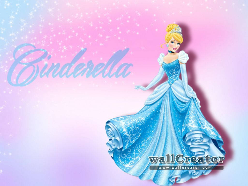 Cinderella, sparkling blue ball gown, pastel pink and blue gradient sky, SD Desktop Wallpaper
