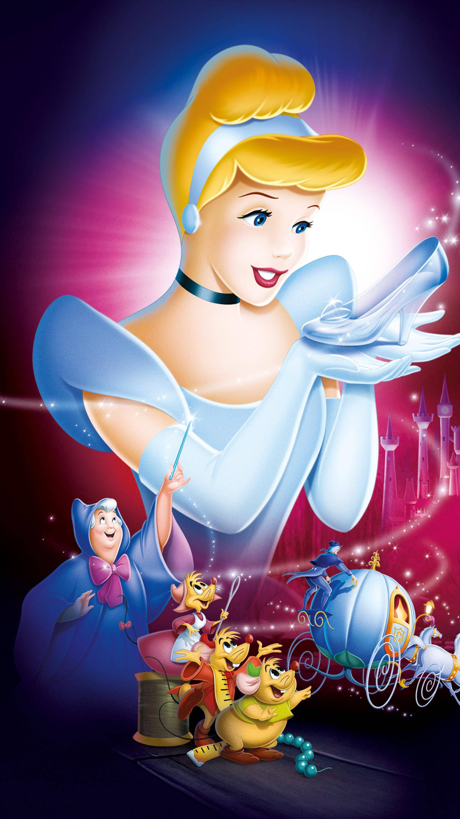 Cinderella, blue gown, glass slipper, 2K Phone Wallpaper