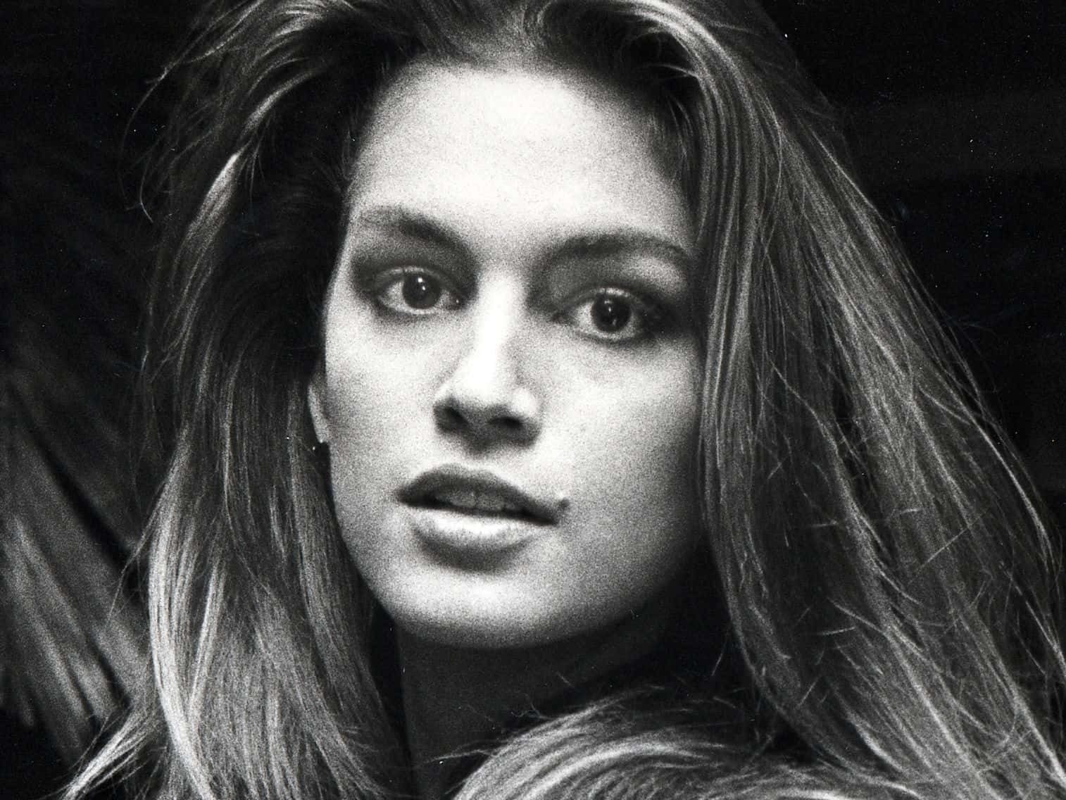 Cindy Crawford, black and white, close-up portrait, HD Desktop Wallpaper