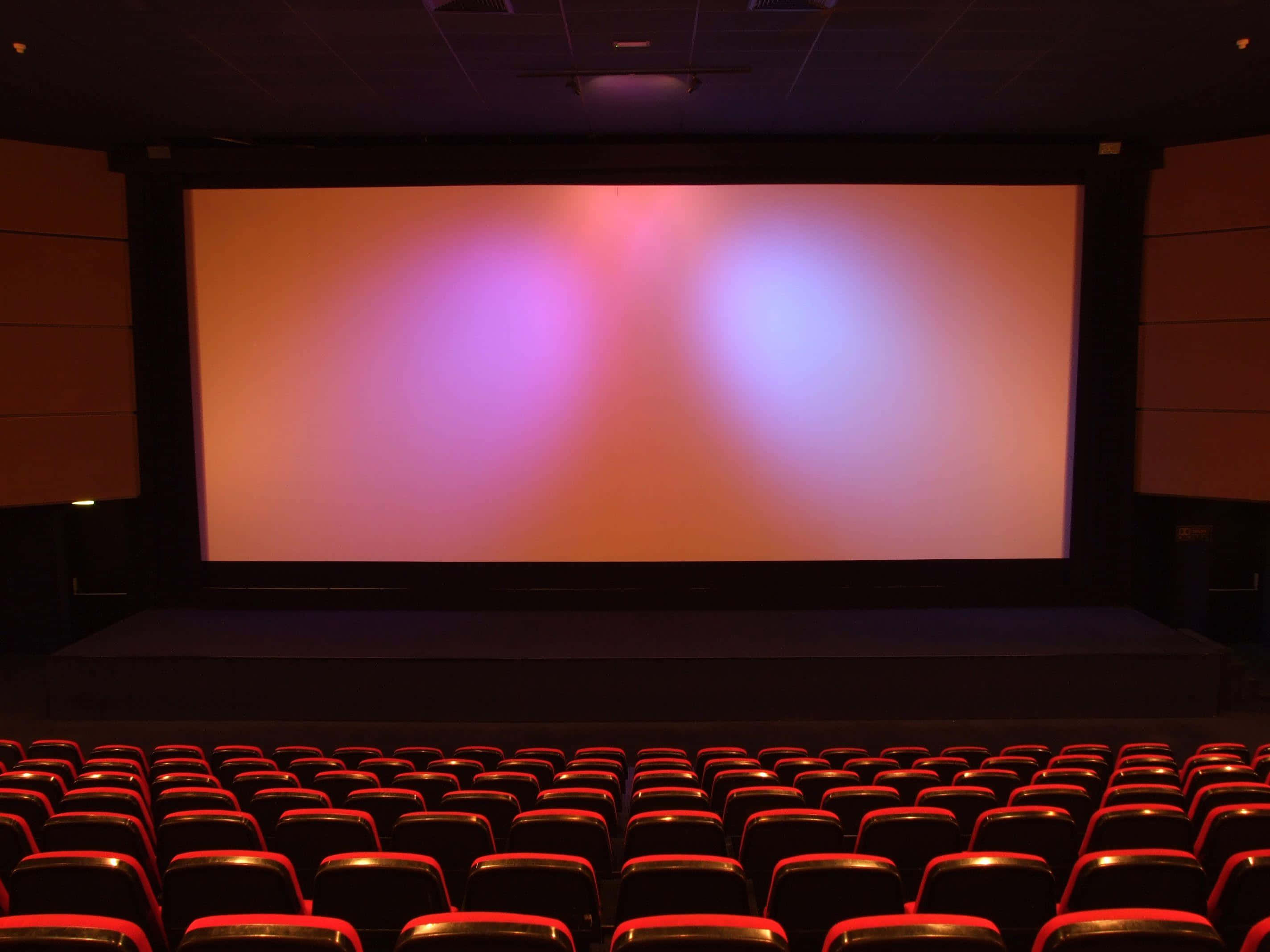 Cinema, red seats, large screen, 2K Desktop Wallpaper