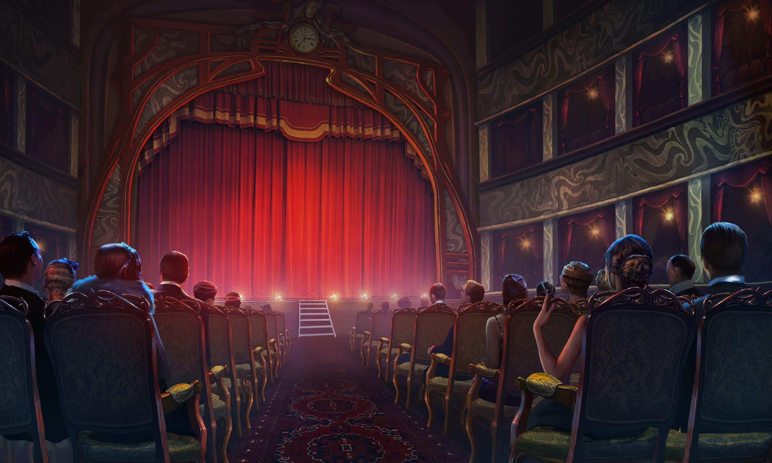 vintage cinema, ornate theater seats, grand stage, 2K Desktop Wallpaper