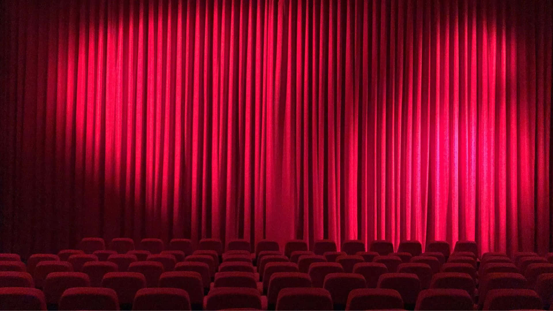 Cinema, red curtains, stage seating, Full HD Desktop Wallpaper