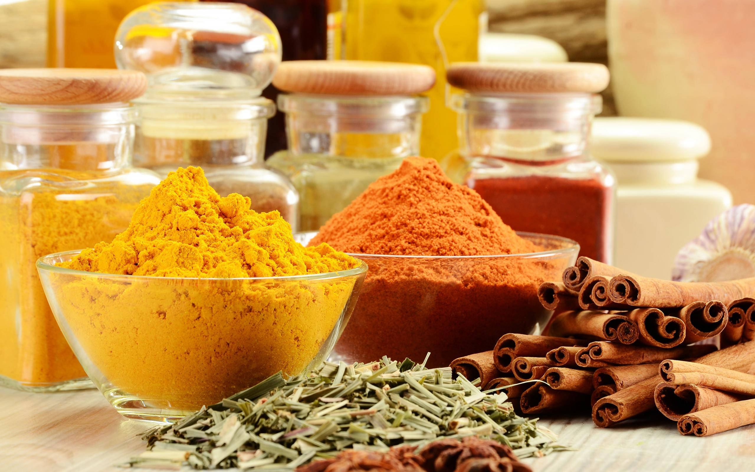 turmeric, paprika, cinnamon sticks, 2K Desktop Wallpaper