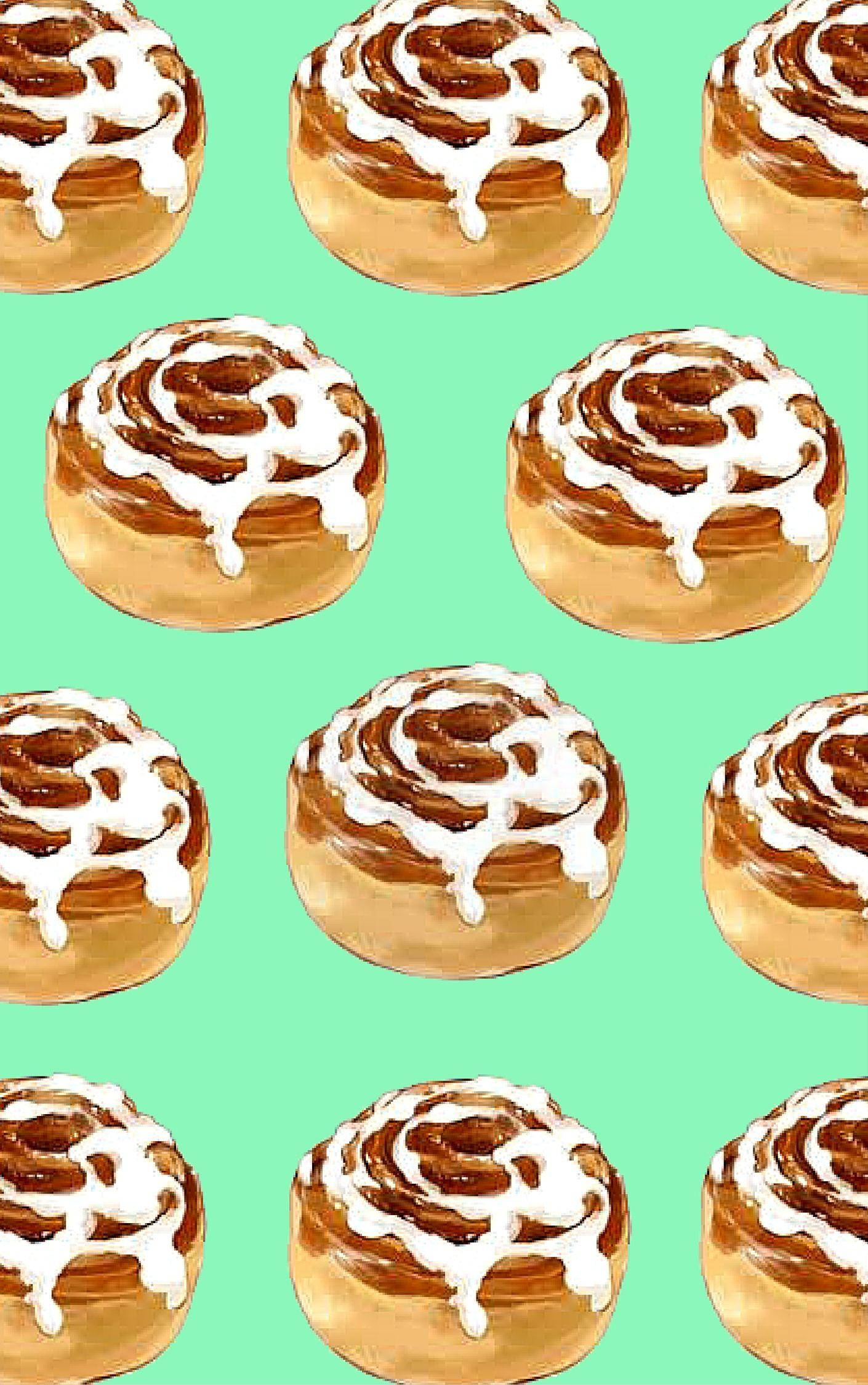 cinnamon rolls, mouth watering glaze toppings, mint green background, Full HD Phone Wallpaper
