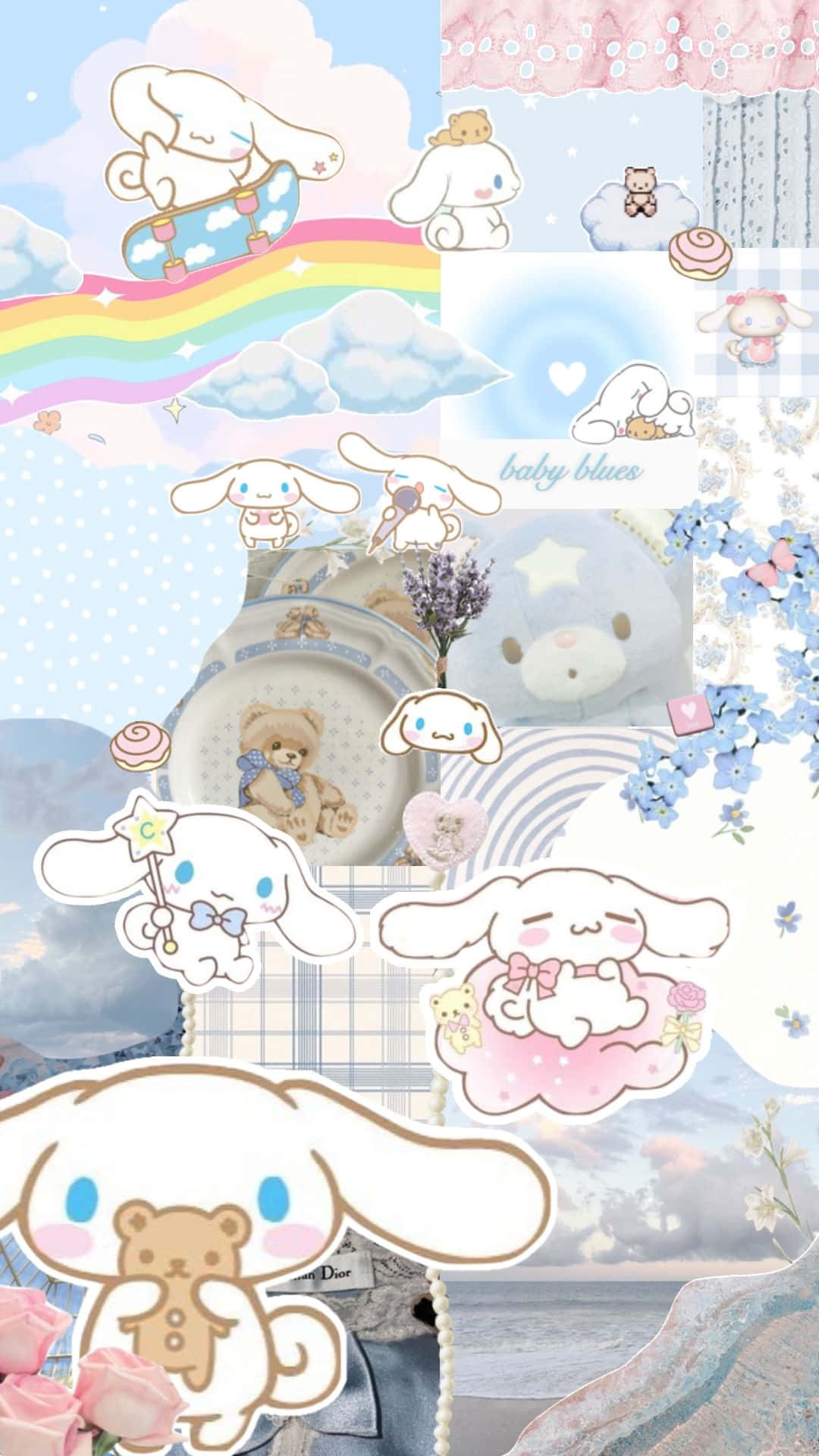 Cinnamoroll, pastel collage, clouds, Full HD Phone Wallpaper