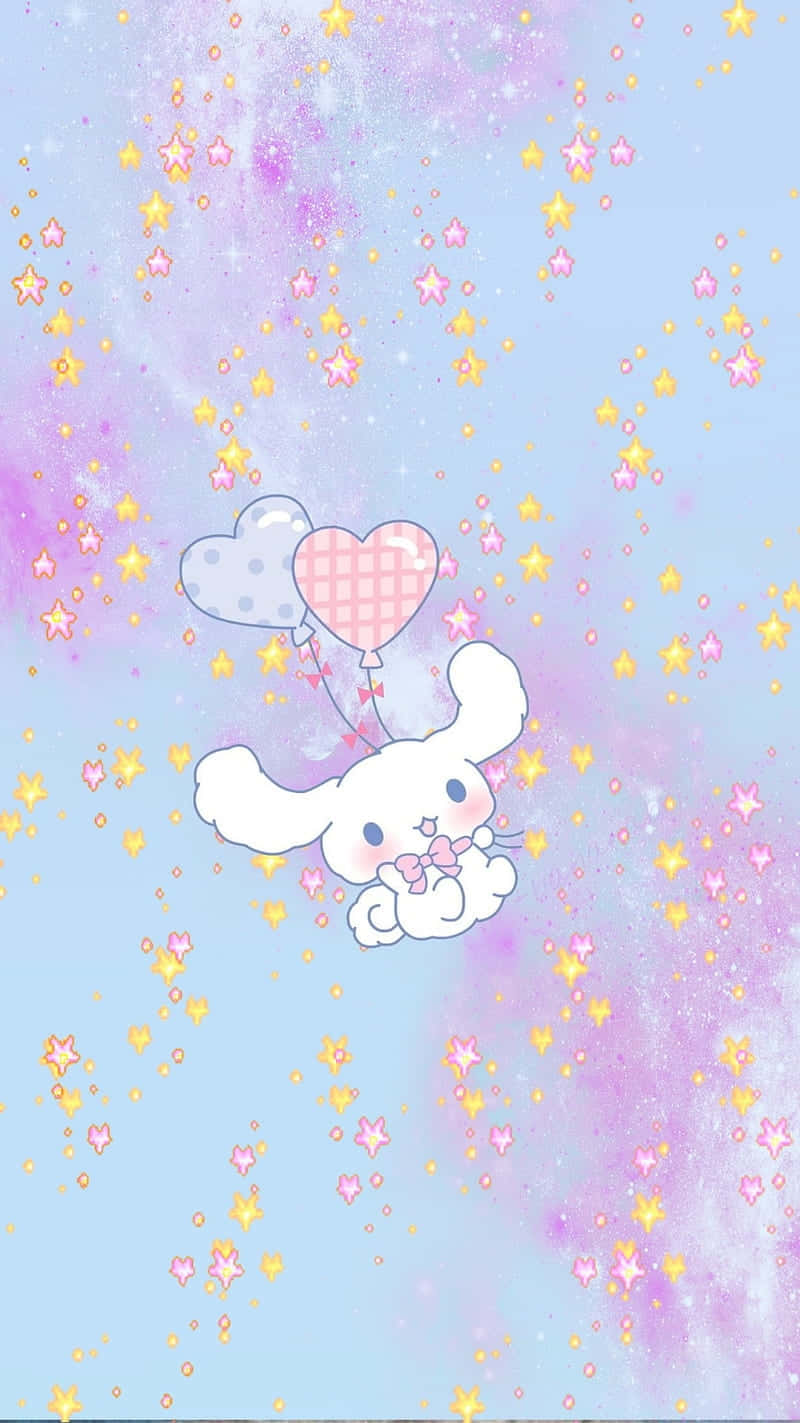 Cinnamoroll, heart balloons, pink and yellow stars, HD Phone Wallpaper