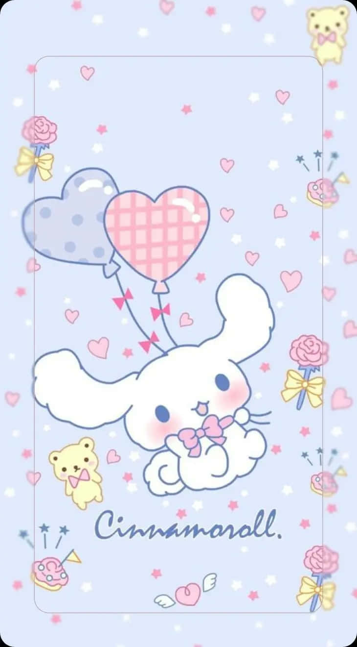 Cinnamoroll, pink and blue heart balloons, pastel blue background, HD Phone Wallpaper