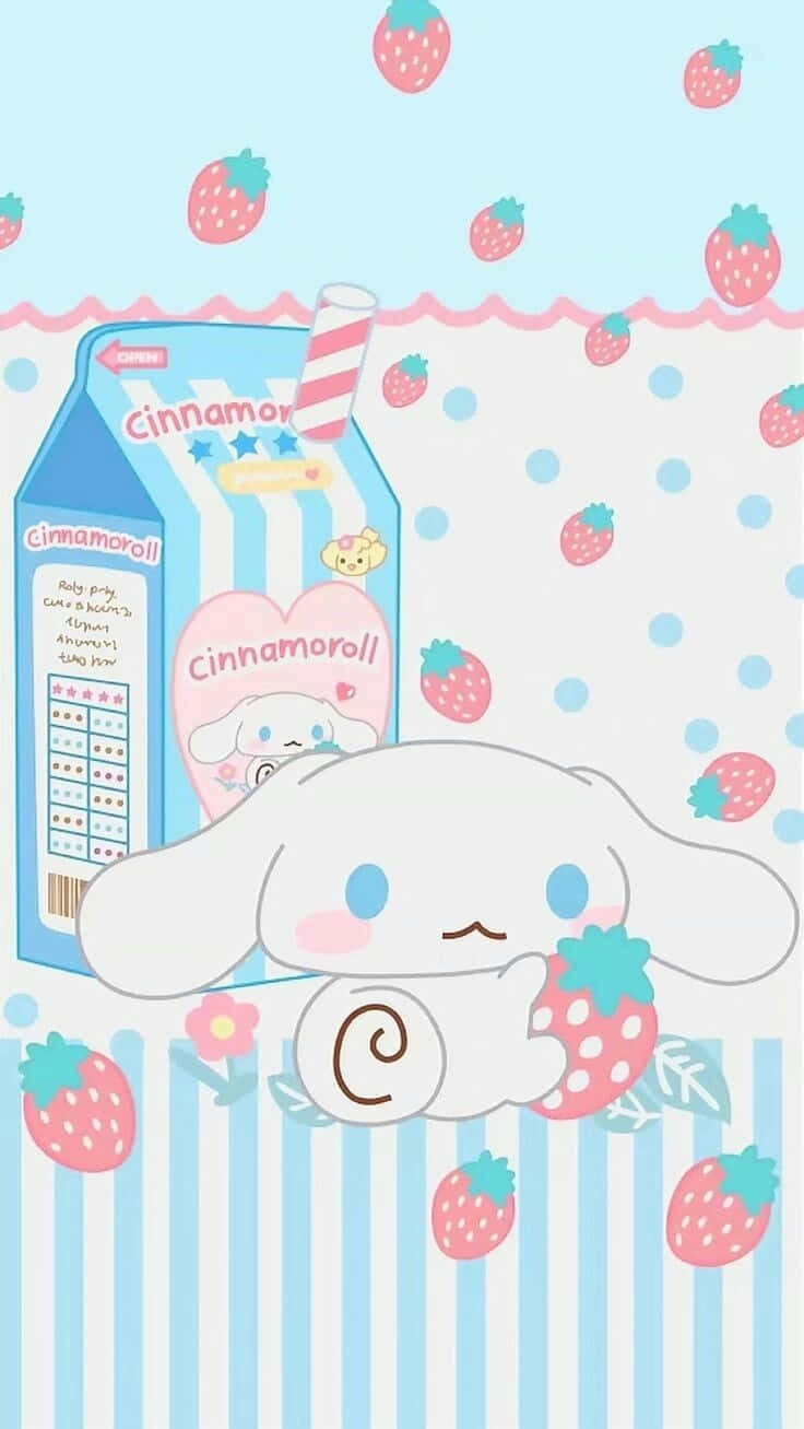 Cinnamoroll, strawberry milk, blue striped milk carton, HD Phone Wallpaper