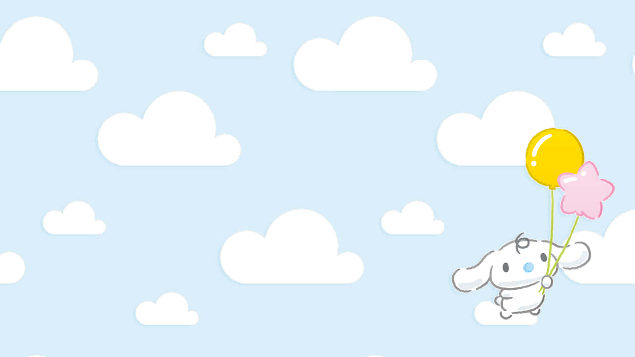 Cinnamoroll, light blue sky, fluffy white clouds, HD Desktop Wallpaper