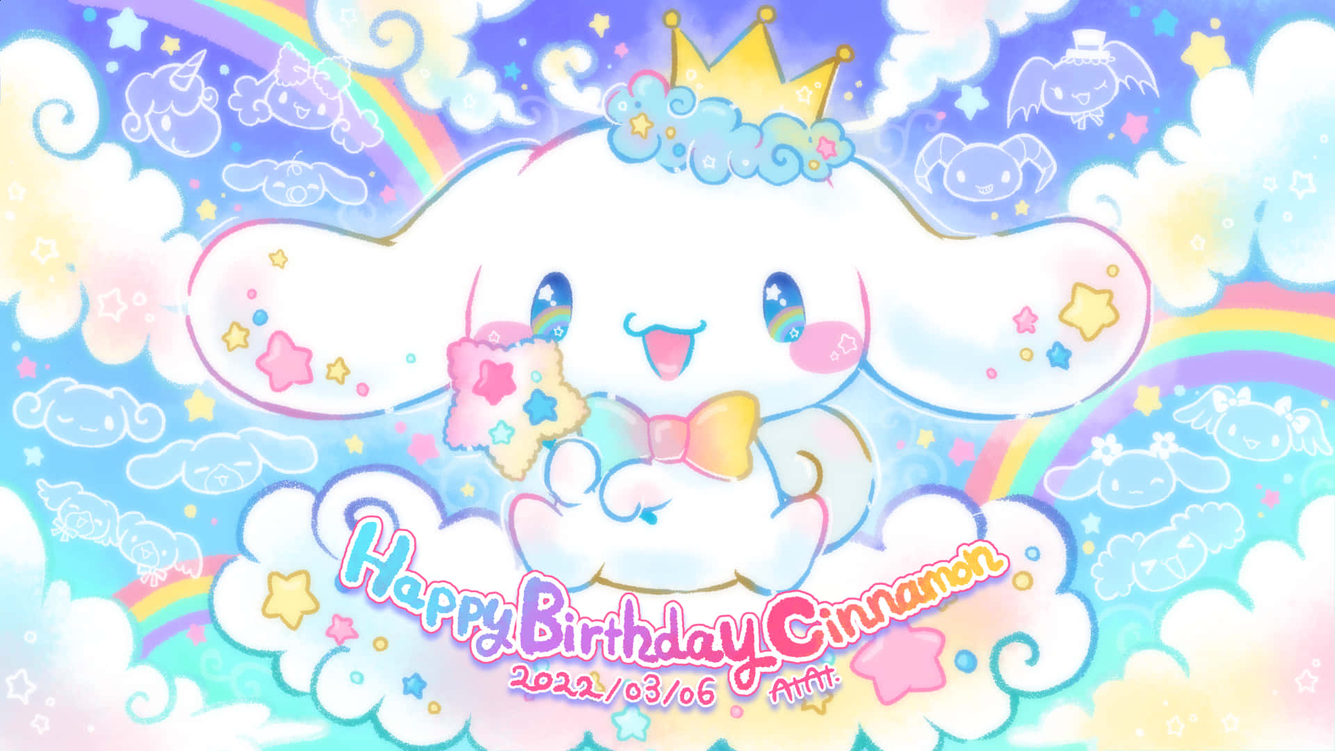 Cinnamoroll, pastel sky, rainbows clouds, Full HD Desktop Wallpaper
